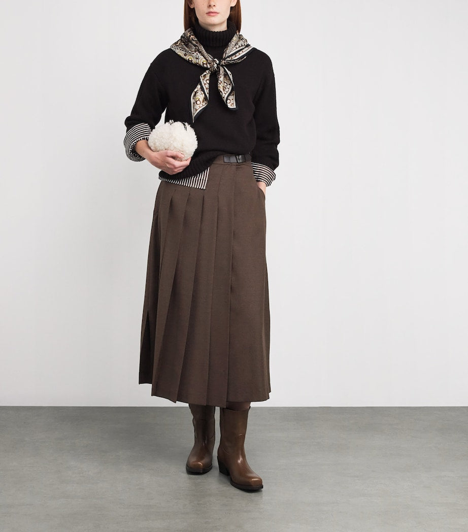 Wool-Blend Midi Skirt CHOCOLATE