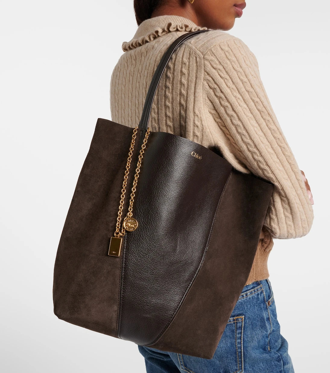 Chloé - Chloé Spin leather and suede tote bag