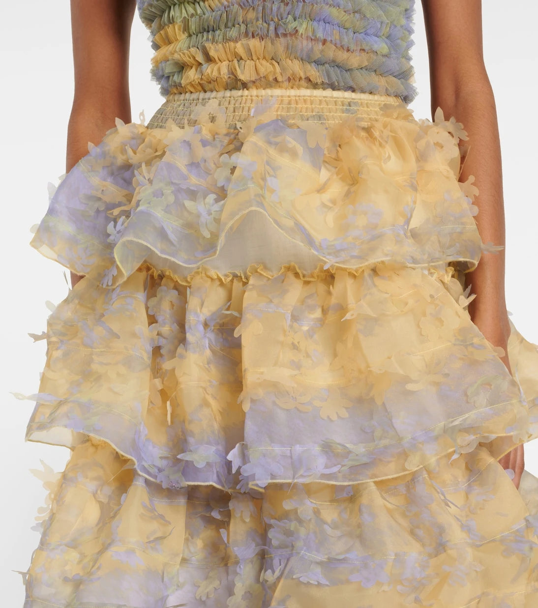 Susan Fang - Ruffled appliqué midi skirt
