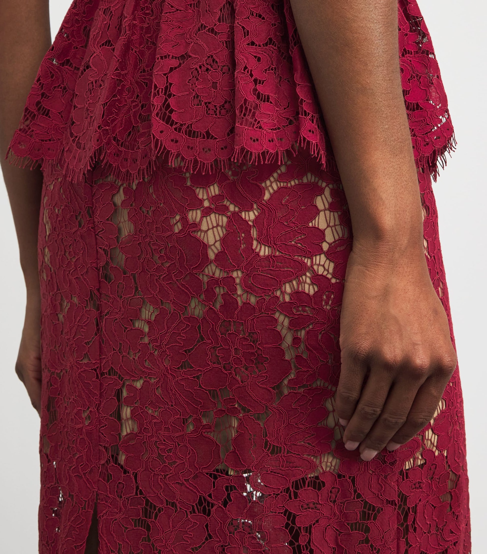 Self-Portrait Burgundy Lace Belted Midi Dress