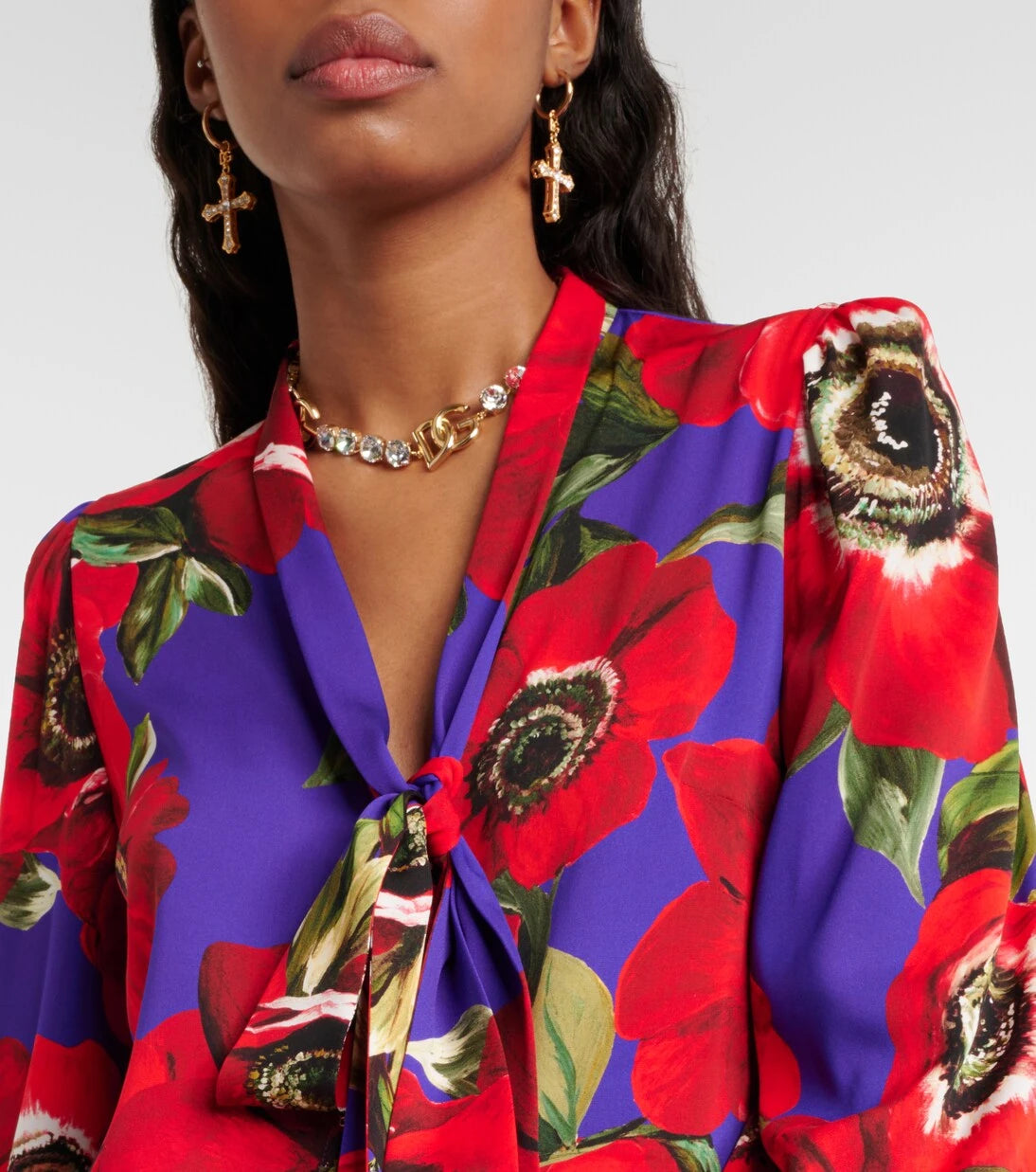 Dolce&Gabbana - Tie-neck floral silk-blend blouse