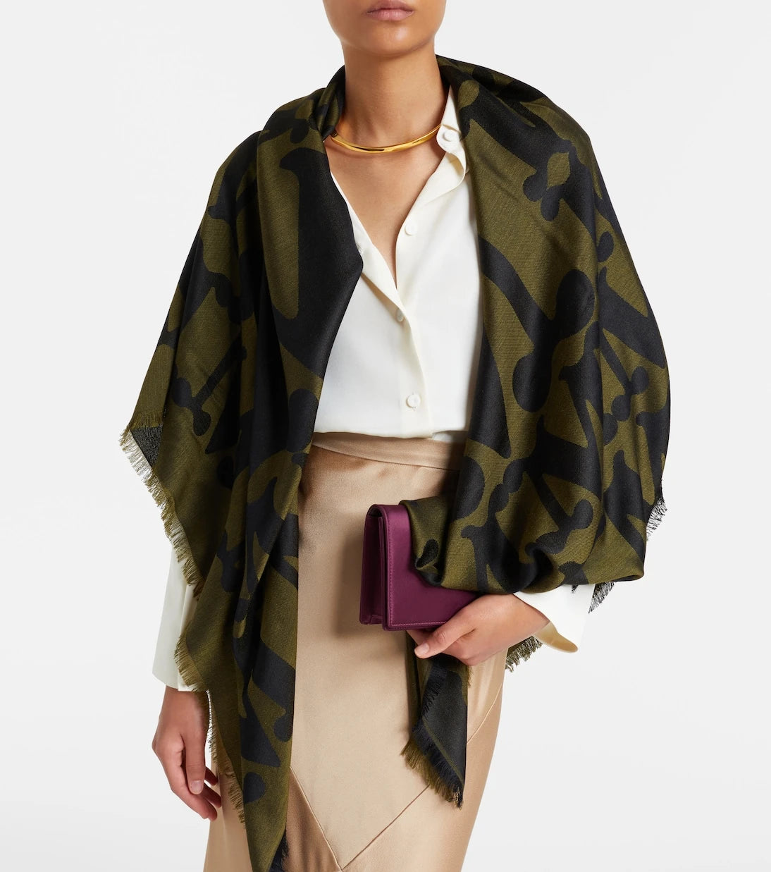 Max Mara - Monogram jacquard wool and silk scarf