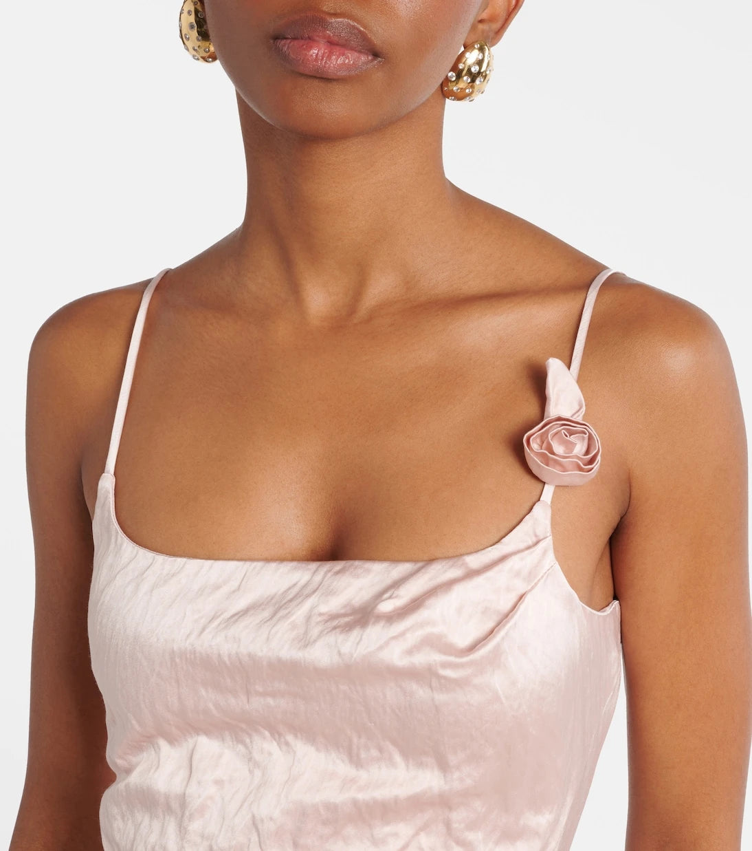 Blumarine - Floral-appliqué satin midi dress