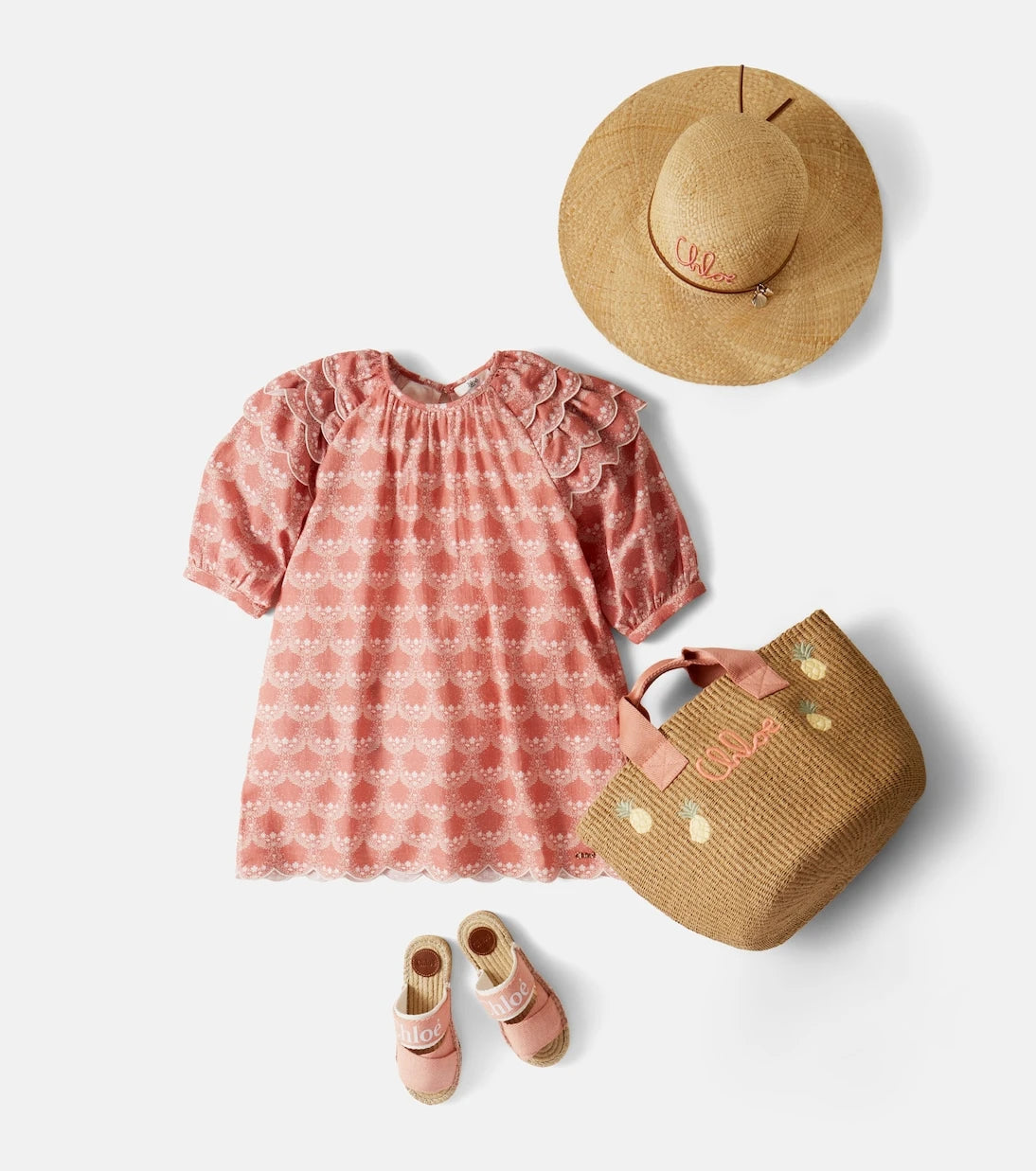 Chloé Kids - Printed scalloped cotton dress