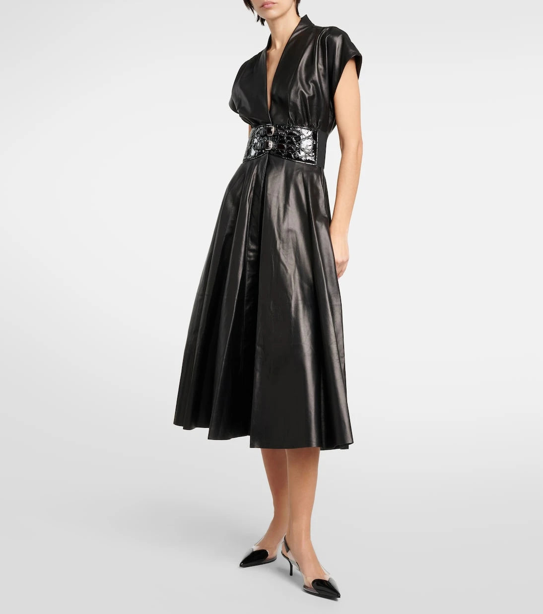 Alaïa - Belted leather midi dress
