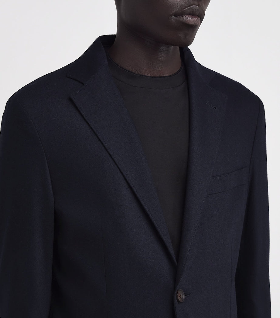 Navy Hooded Wool-Blend Blazer
