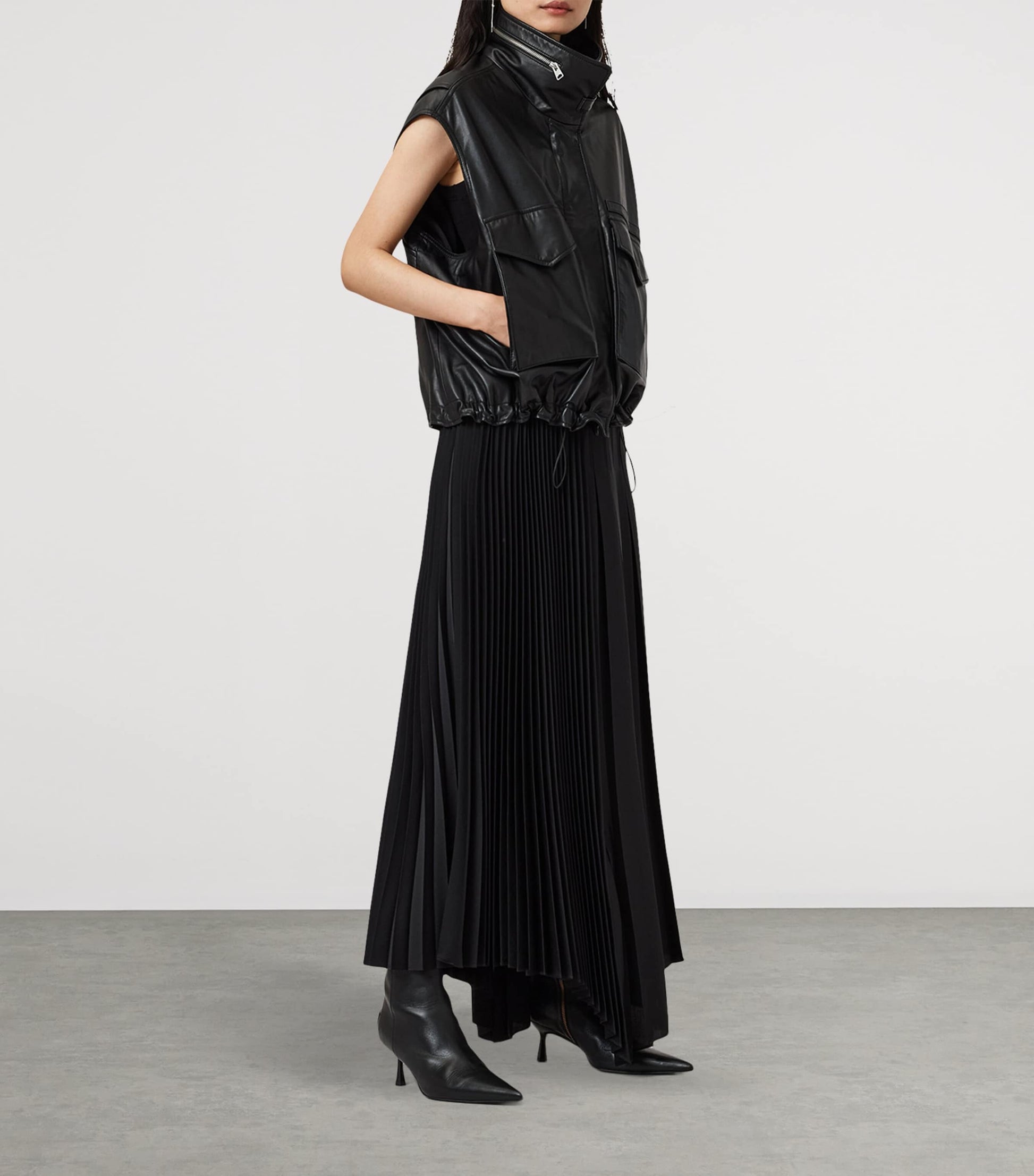 AllSaints Black Lambskin Clay Gilet