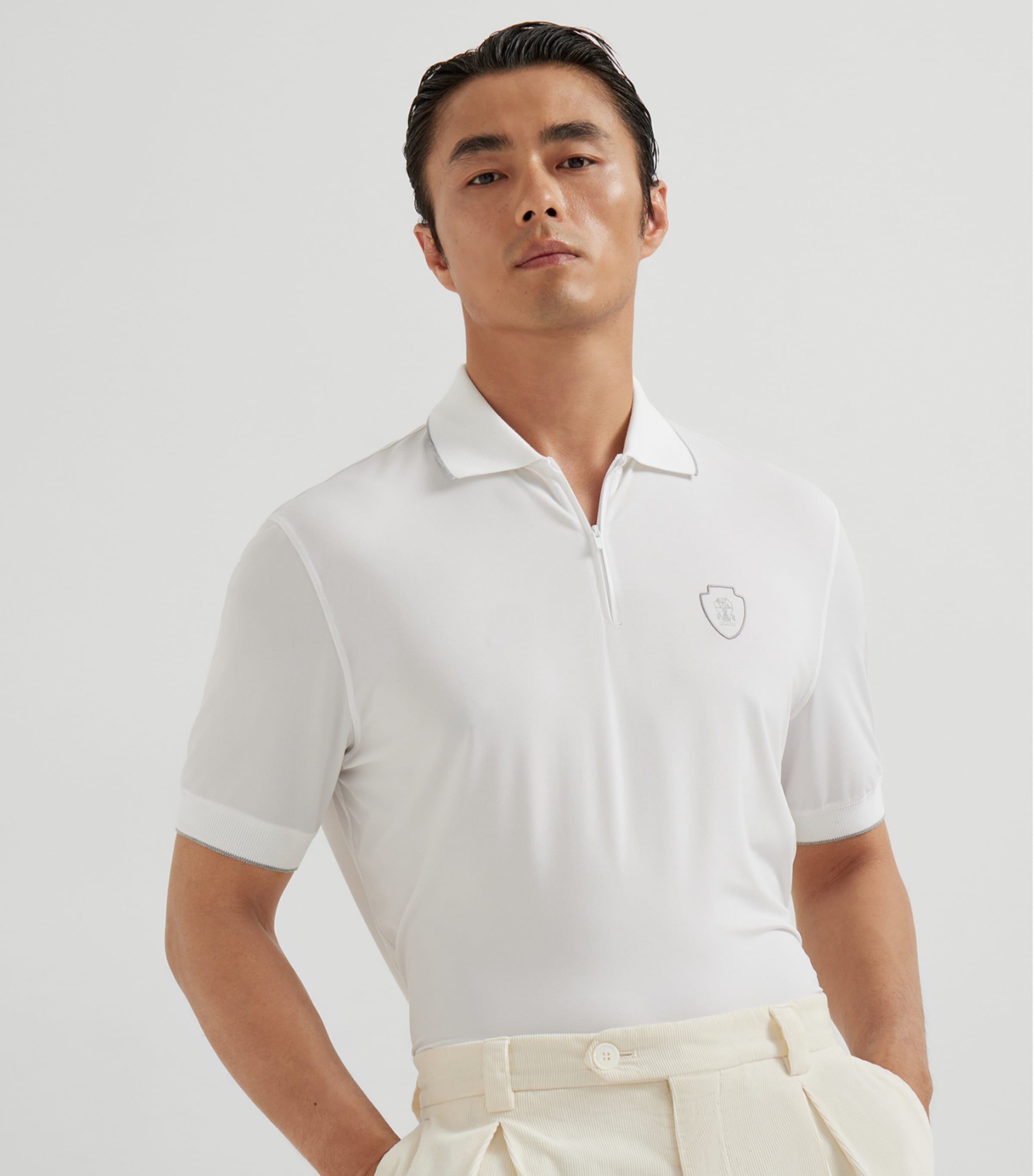 Brunello Cucinelli Zipped Logo Polo Shirt