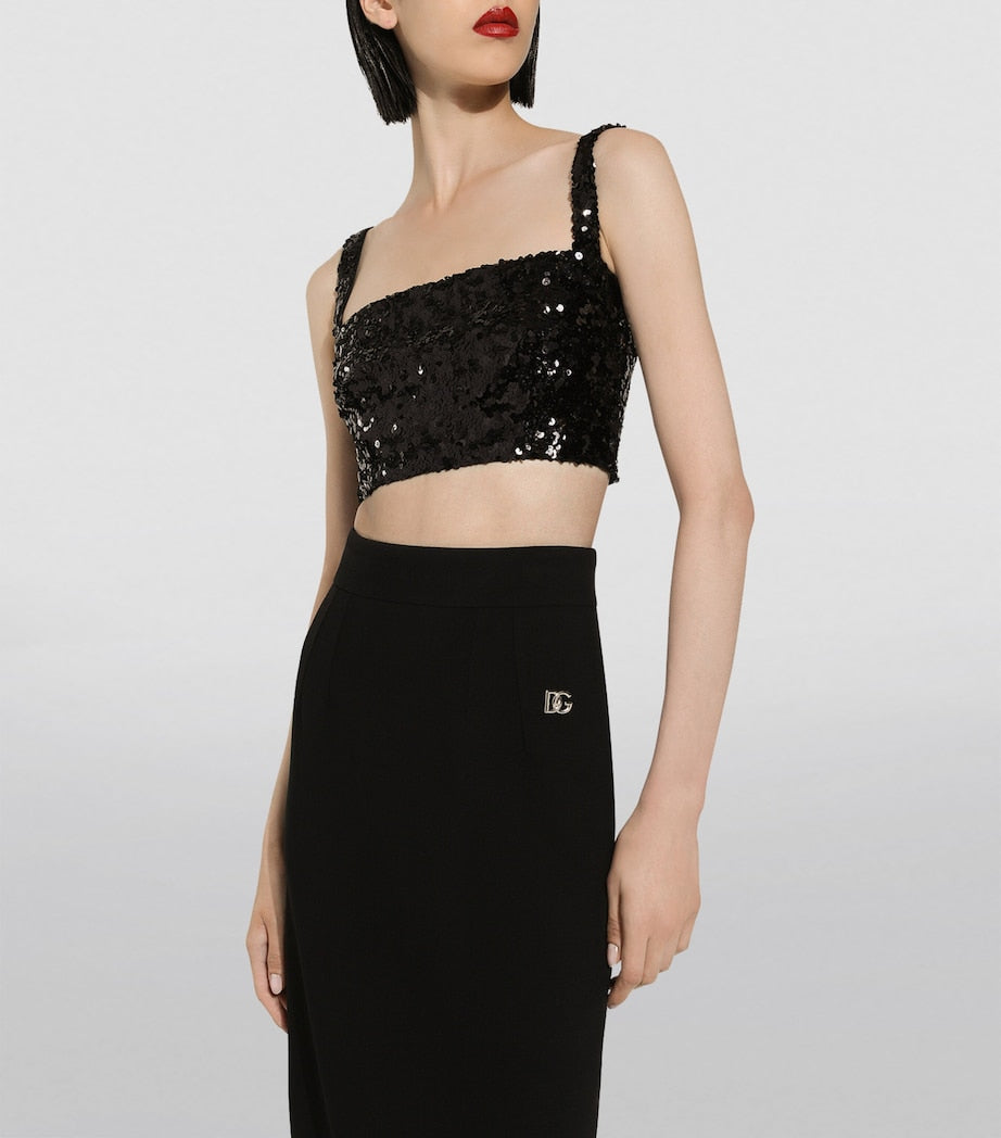 Dolce & Gabbana Multi Sequin Sleeveless Crop Top