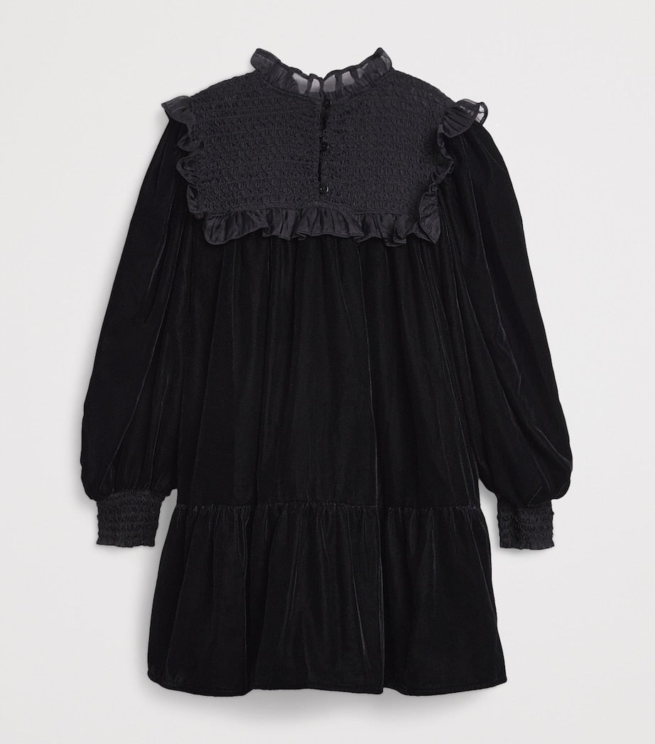 PETITE AMALIE Black Shirred Organza Velvet Dress (4-16 Years)
