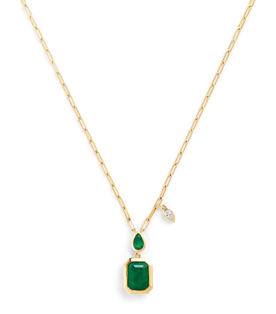 Yellow Gold, Emerald and Diamond Double Drop Necklace