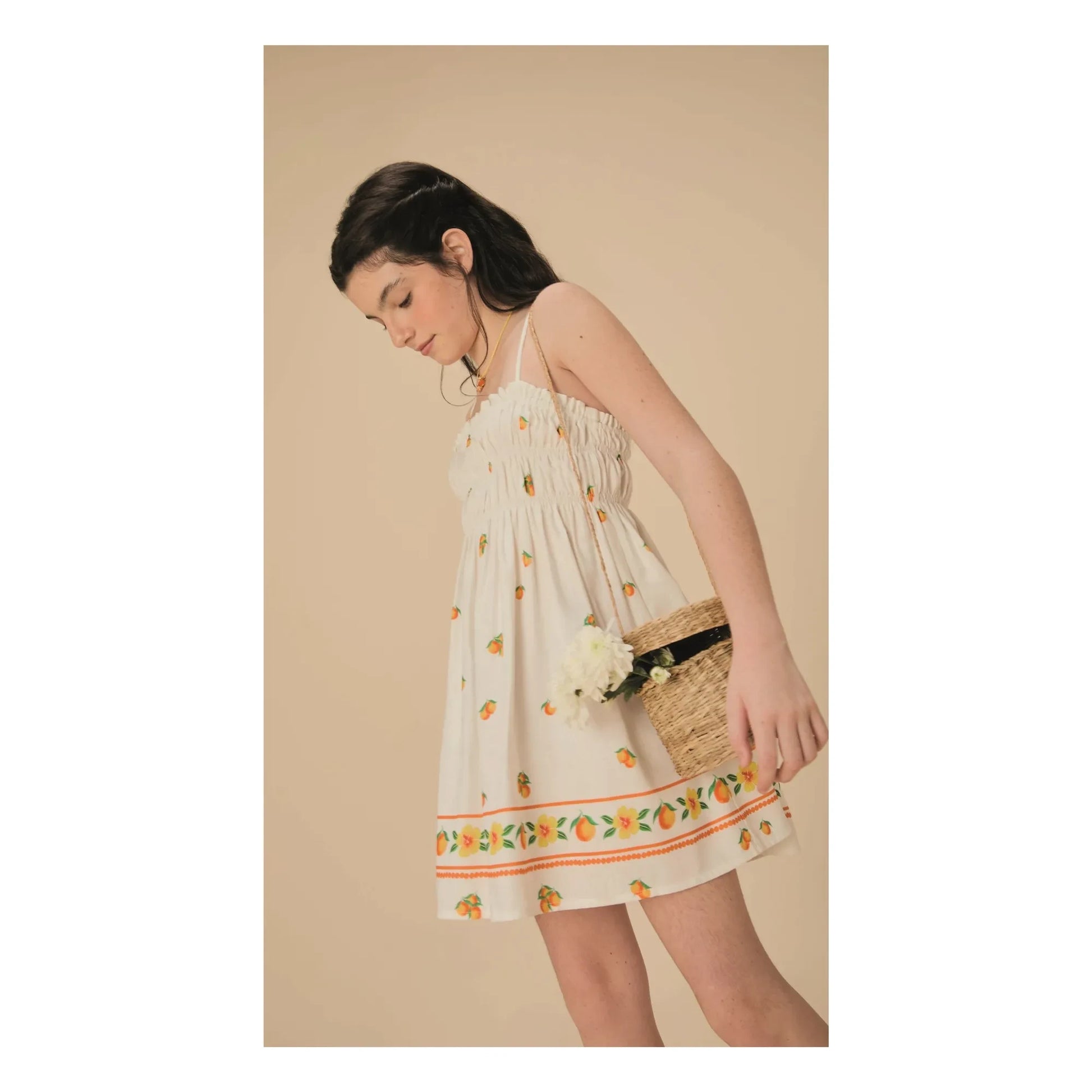 Fabula - Orange Shirred Dress | White