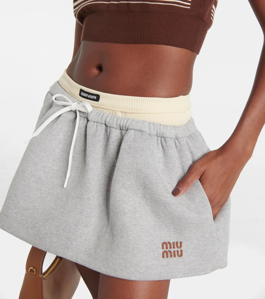 Miu Miu - Logo cotton fleece miniskirt