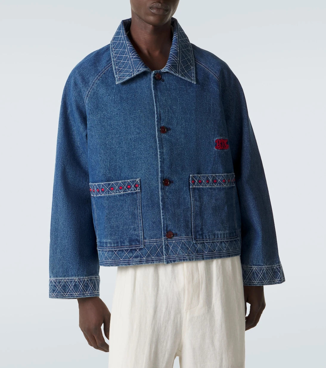 Bode - Embroidered wool and cotton denim jacket