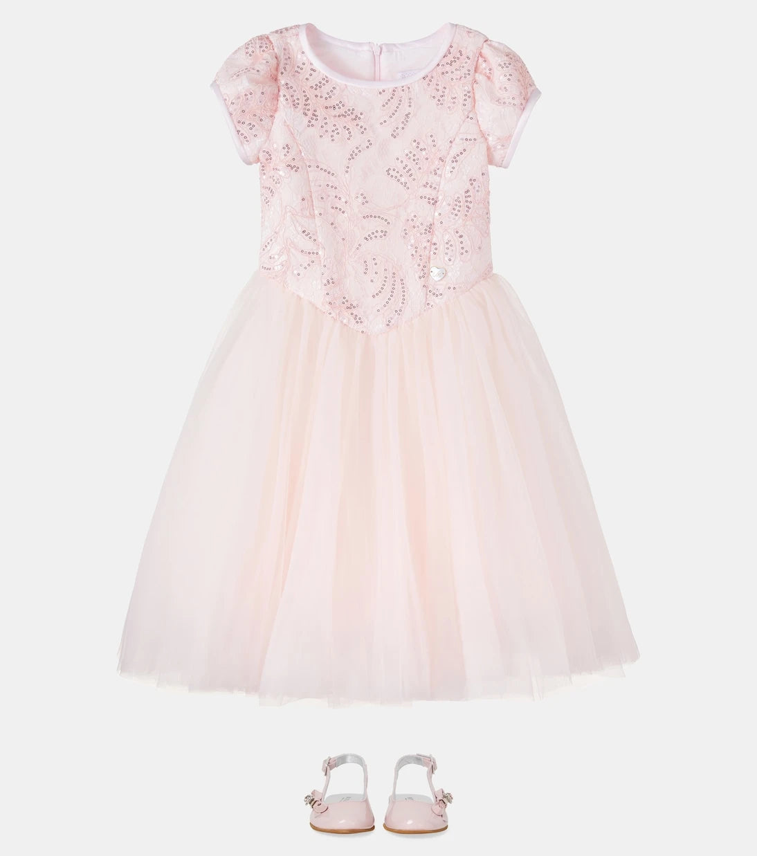Monnalisa - Sequined lace-trimmed tulle dress