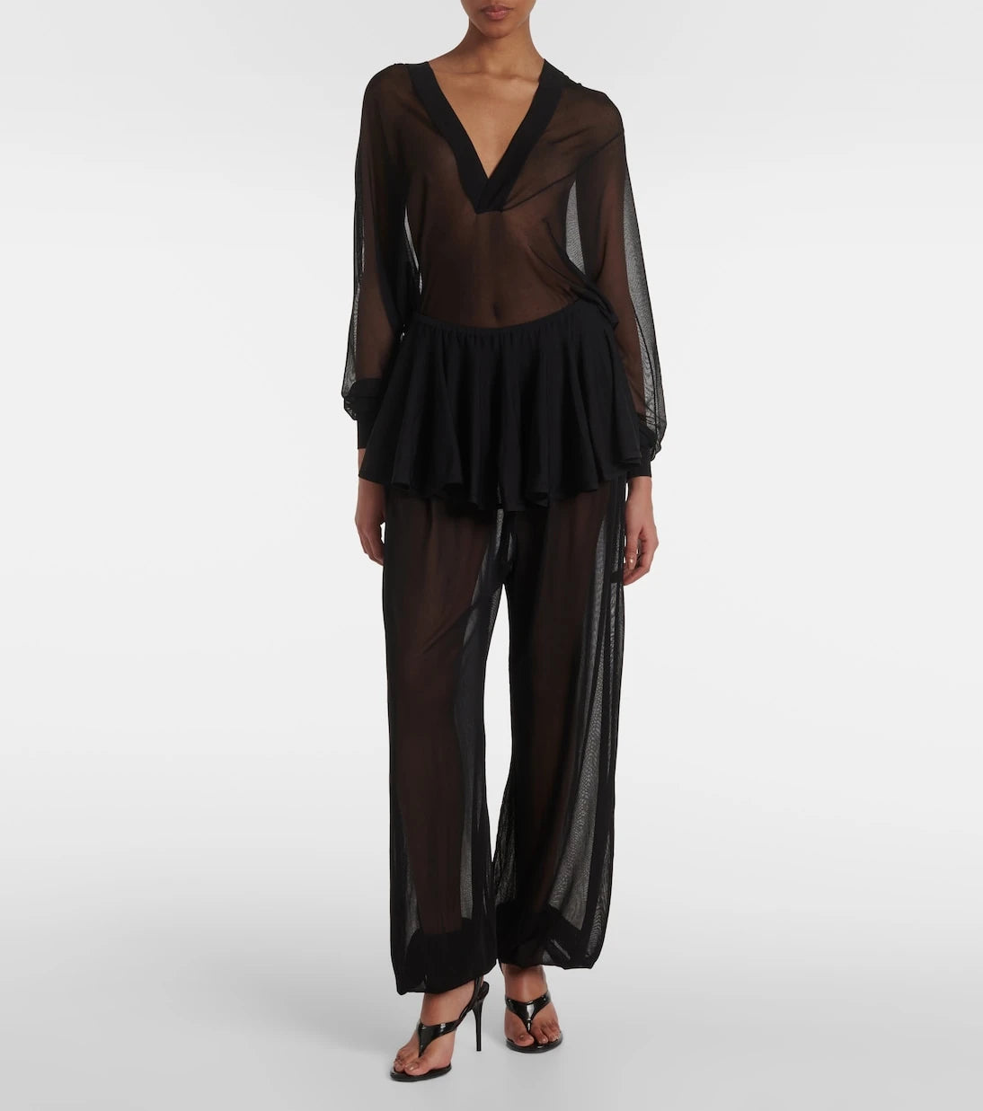 Alaïa - Mid-rise semi-sheer wide-leg pants