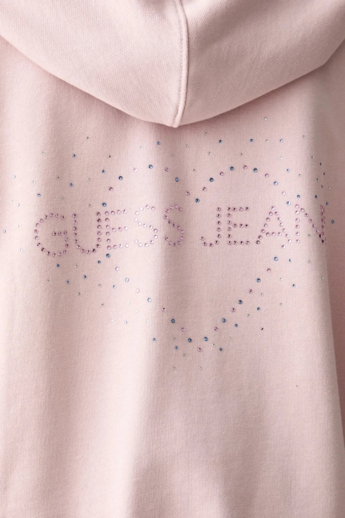 Guess Jeans fermuarlı kapüşonlu kadın pamuklu sweatshirt