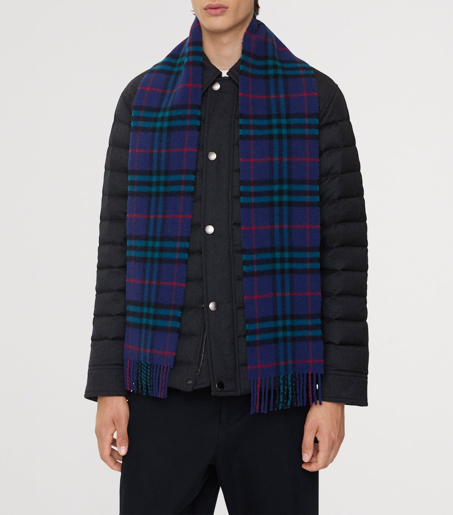 Blue Cashmere Narrow Check Scarf