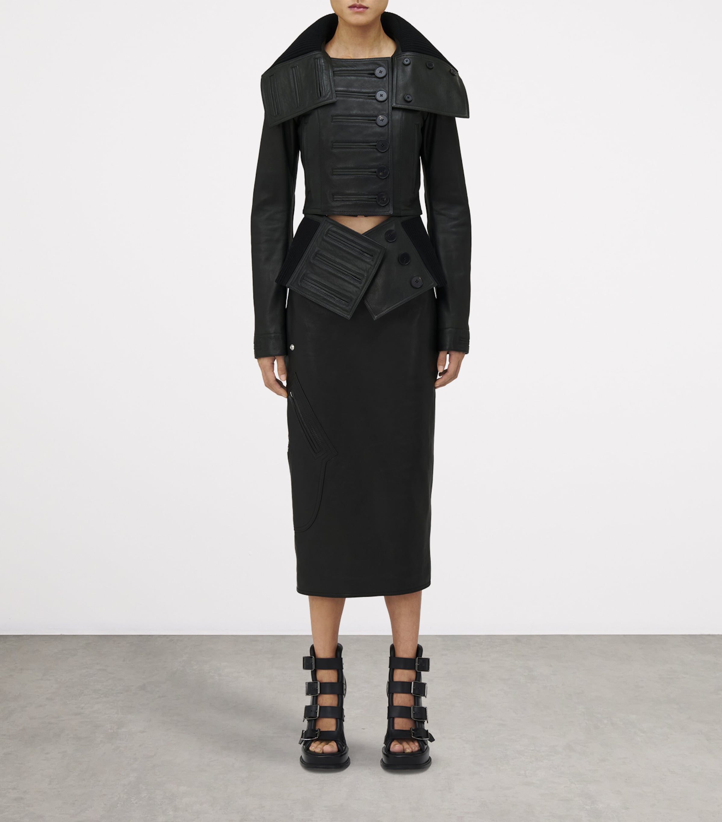 McQueen Black Leather Pencil Midi Skirt