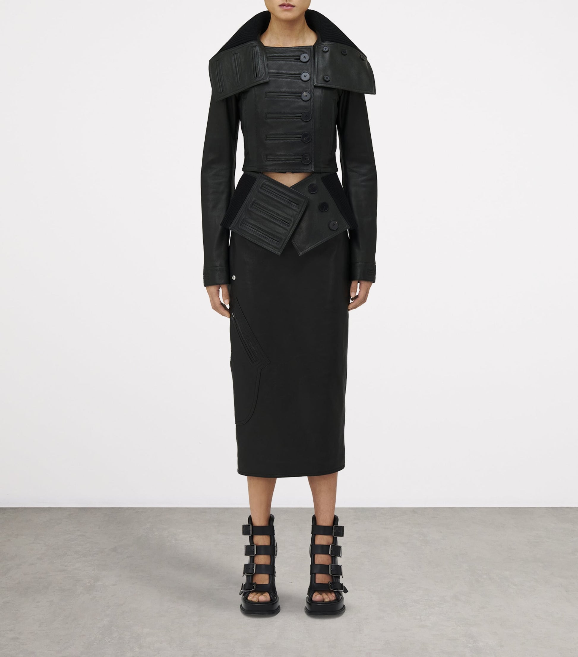 McQueen Black Leather Pencil Midi Skirt