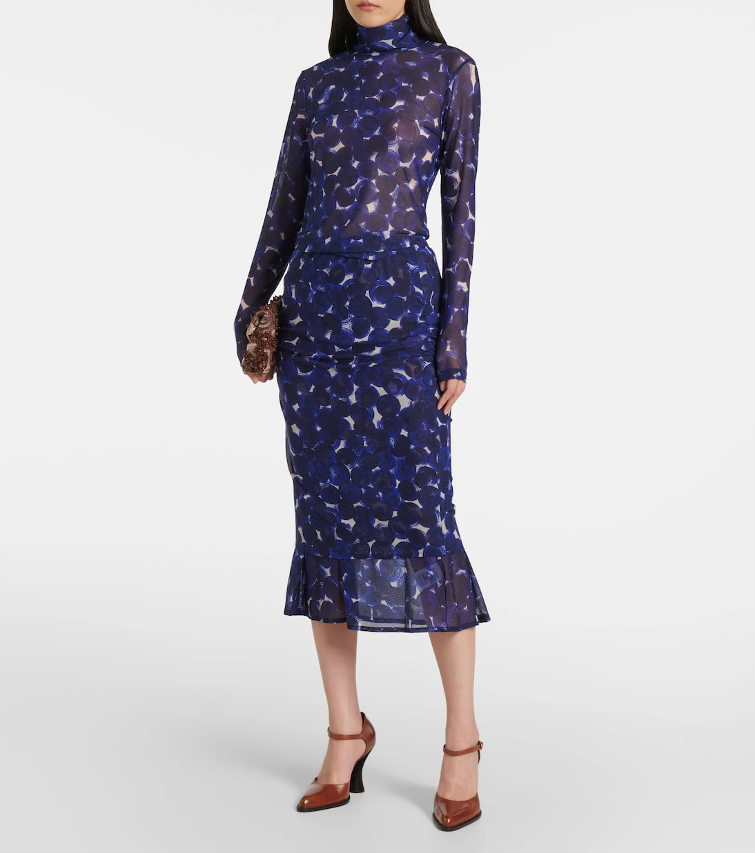 Dries Van Noten - Printed gathered jersey midi skirt