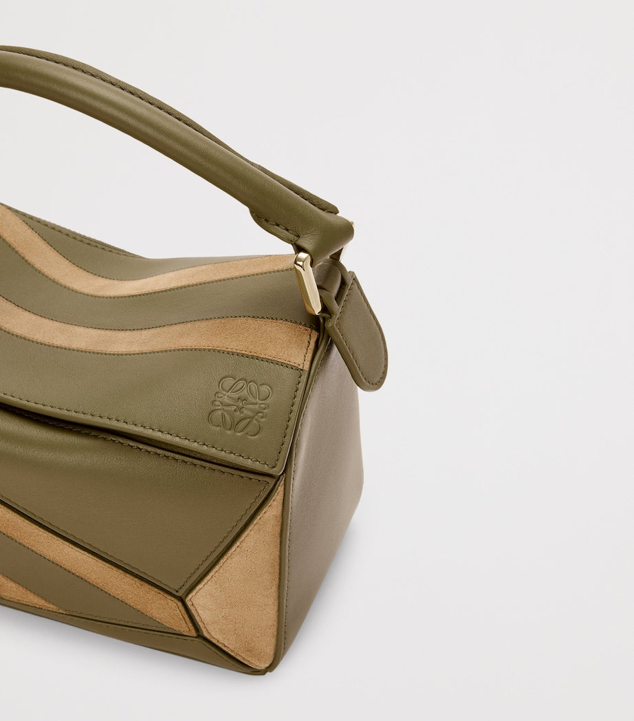 LOEWE Green Small Leather-Suede Puzzle Top-Handle Bag