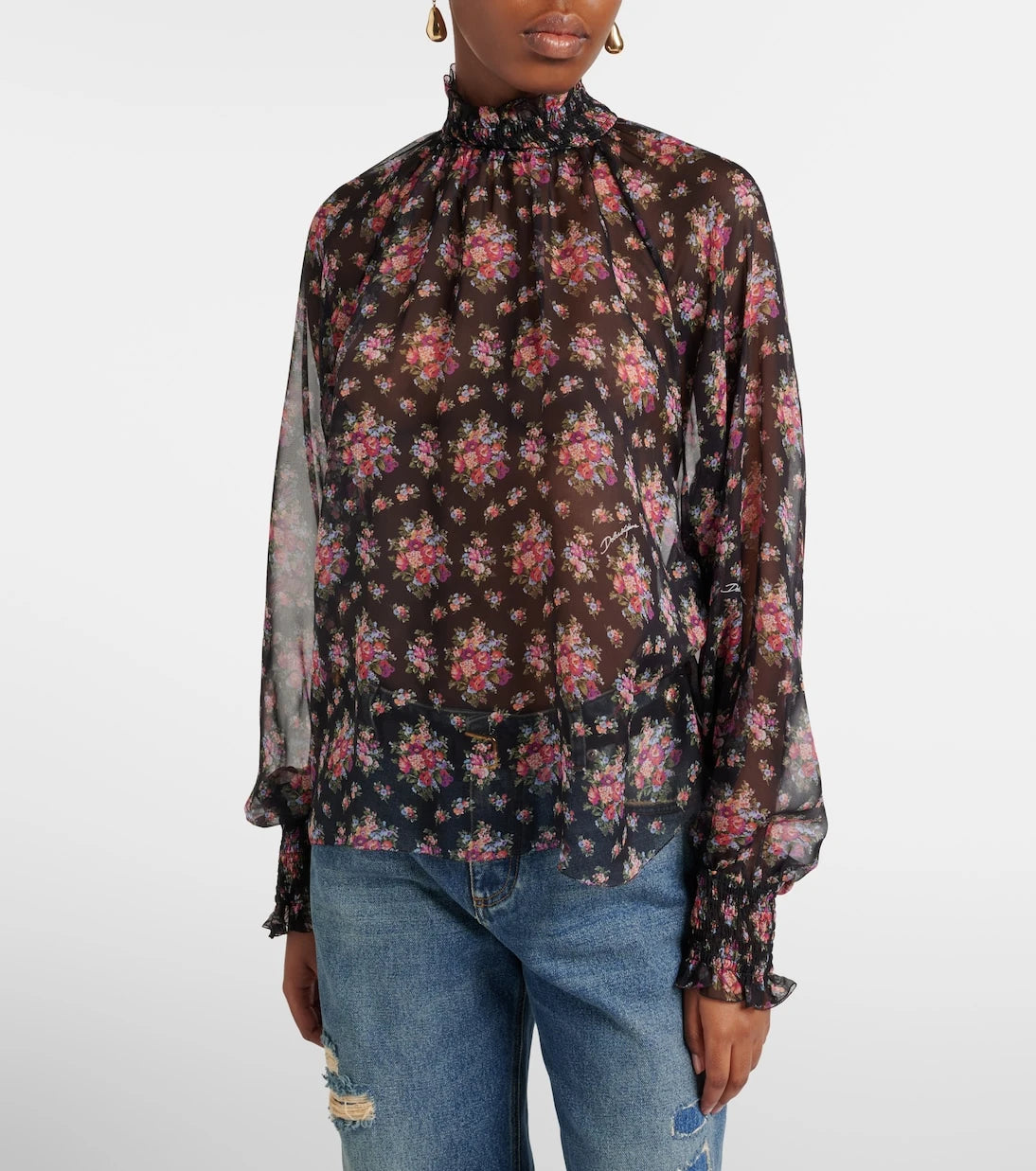 Dolce&Gabbana - Floral ruffled sheer silk blouse