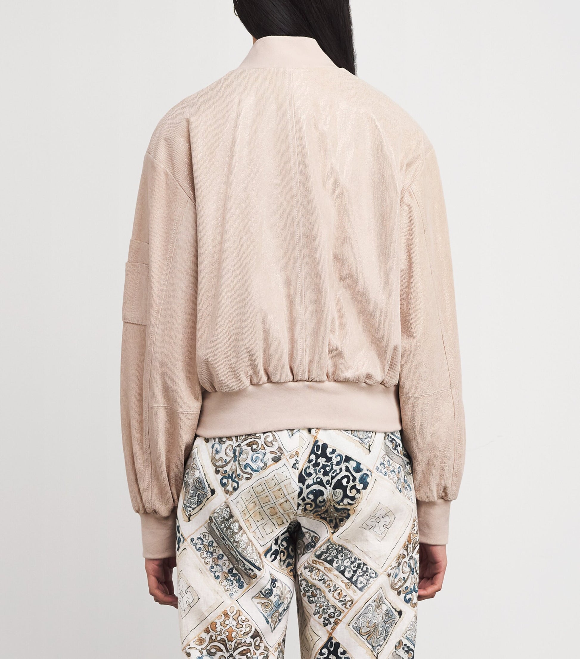 Eleventy Nude Metallic Suede Bomber Jacket