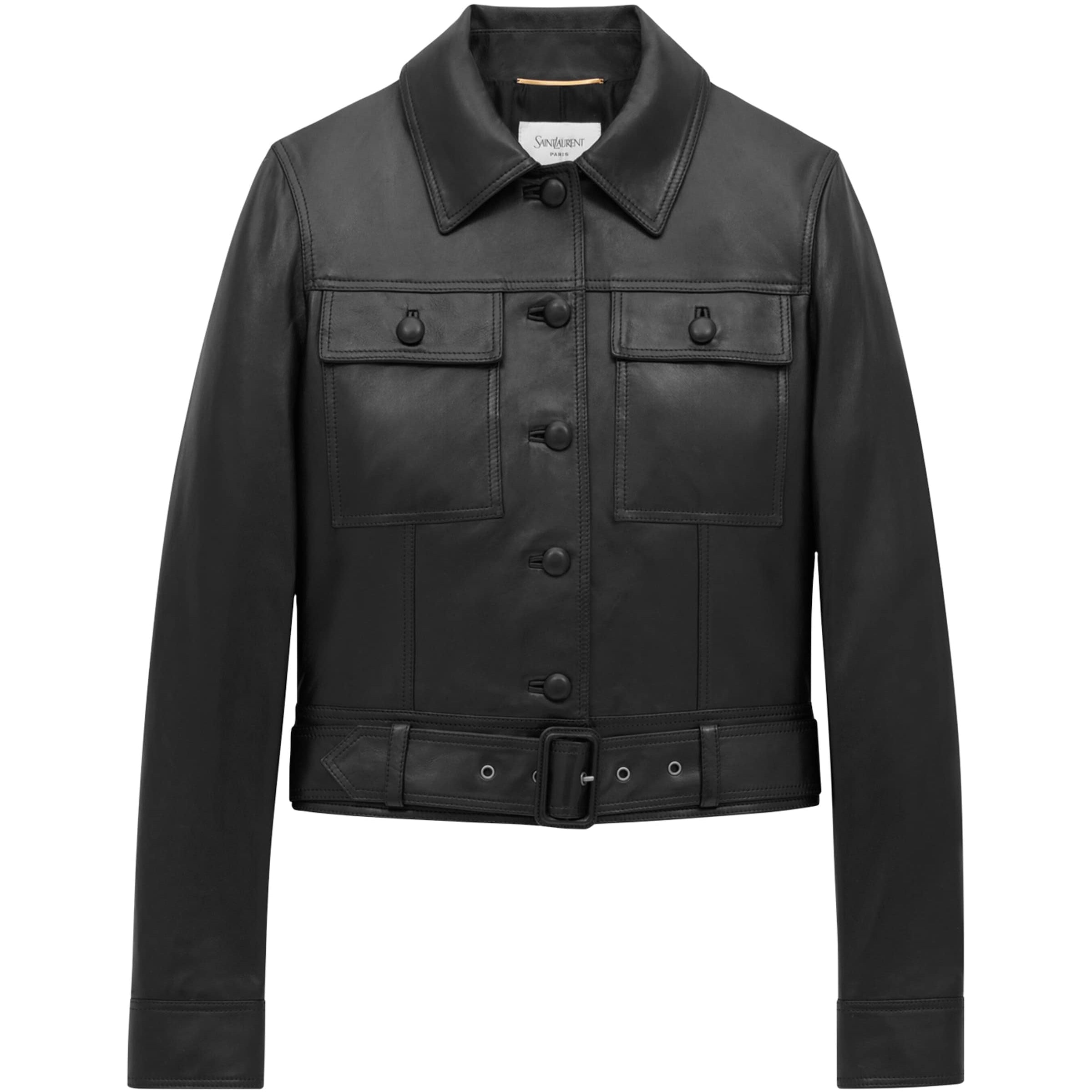 Saint Laurent Black Leather Cropped Jacket