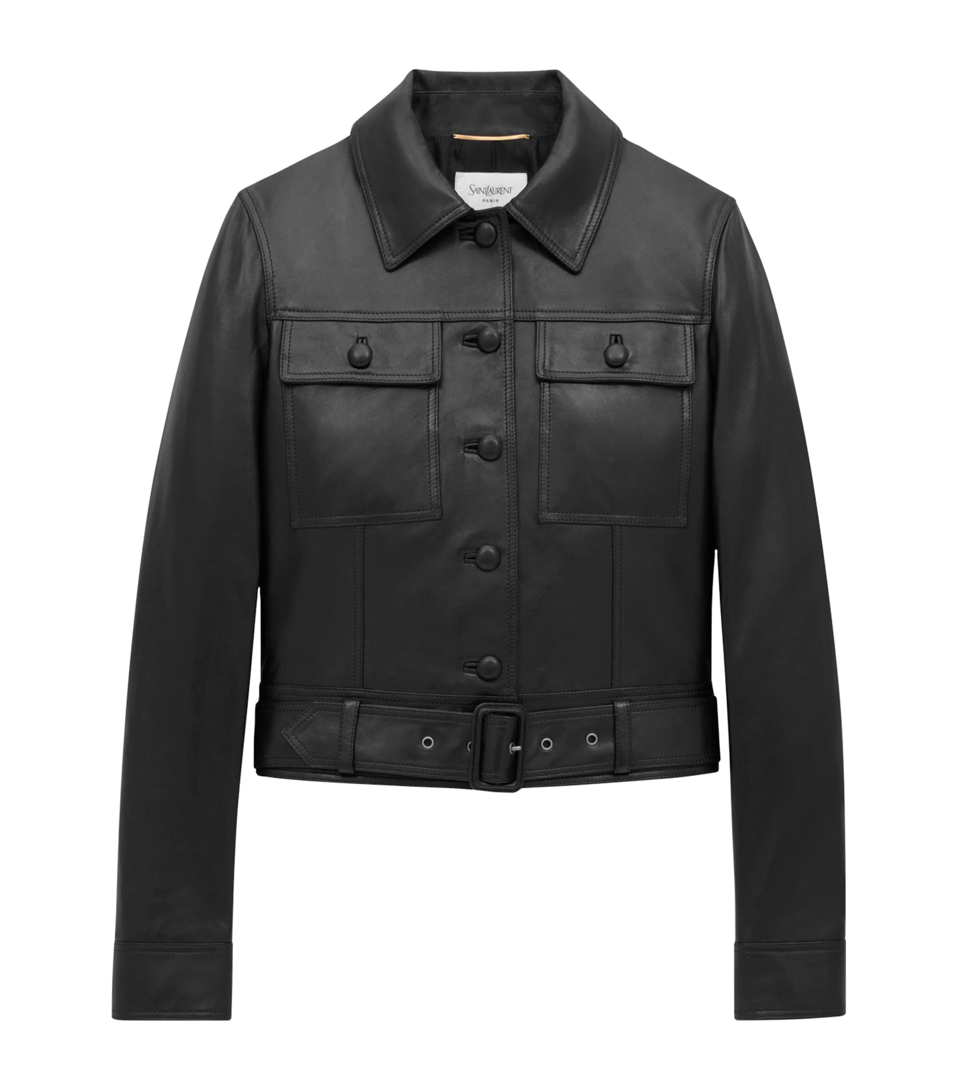 Saint Laurent Black Leather Cropped Jacket