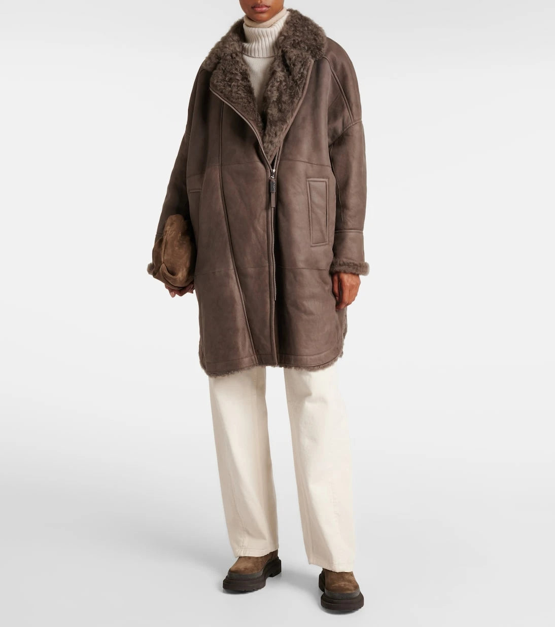 Brunello Cucinelli - İçi kürklü deri palto