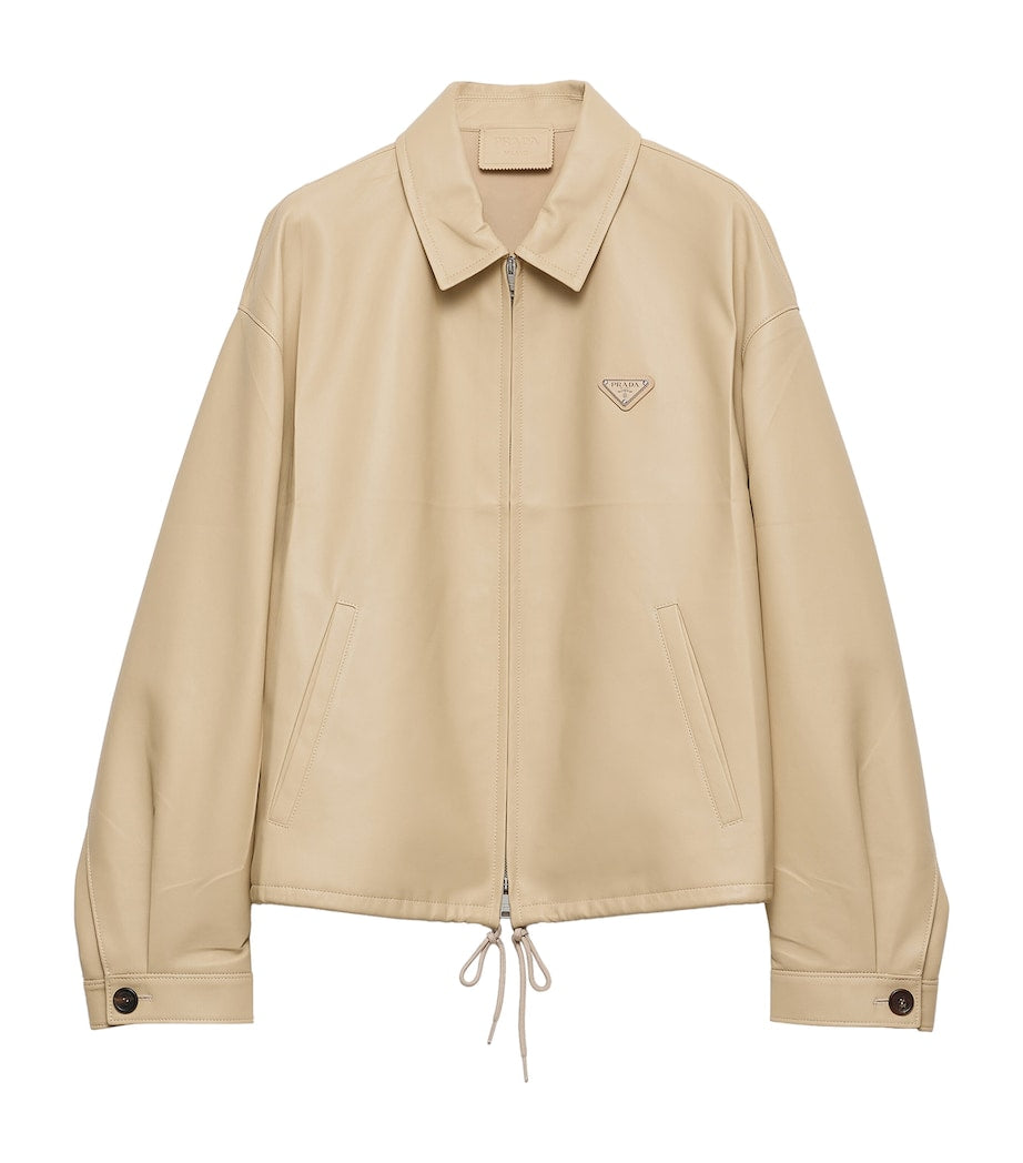 Prada Neutral Zipped Leather Jacket