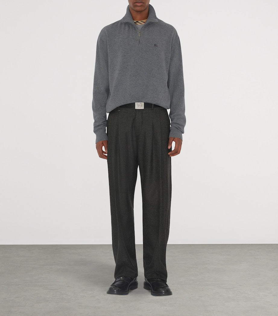 Grey Cashmere-Blend Quarter-Zip Slim Sweater