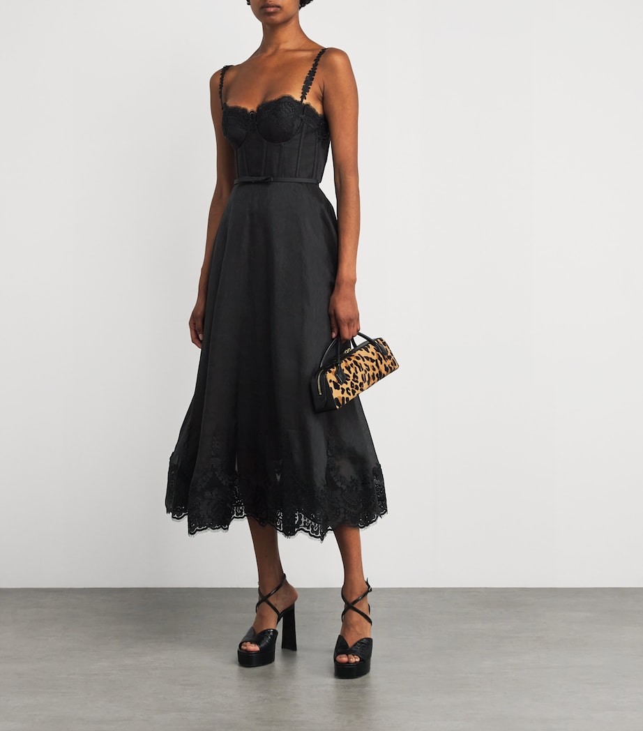 Black Linen-Silk Hypnotic Midi Dress