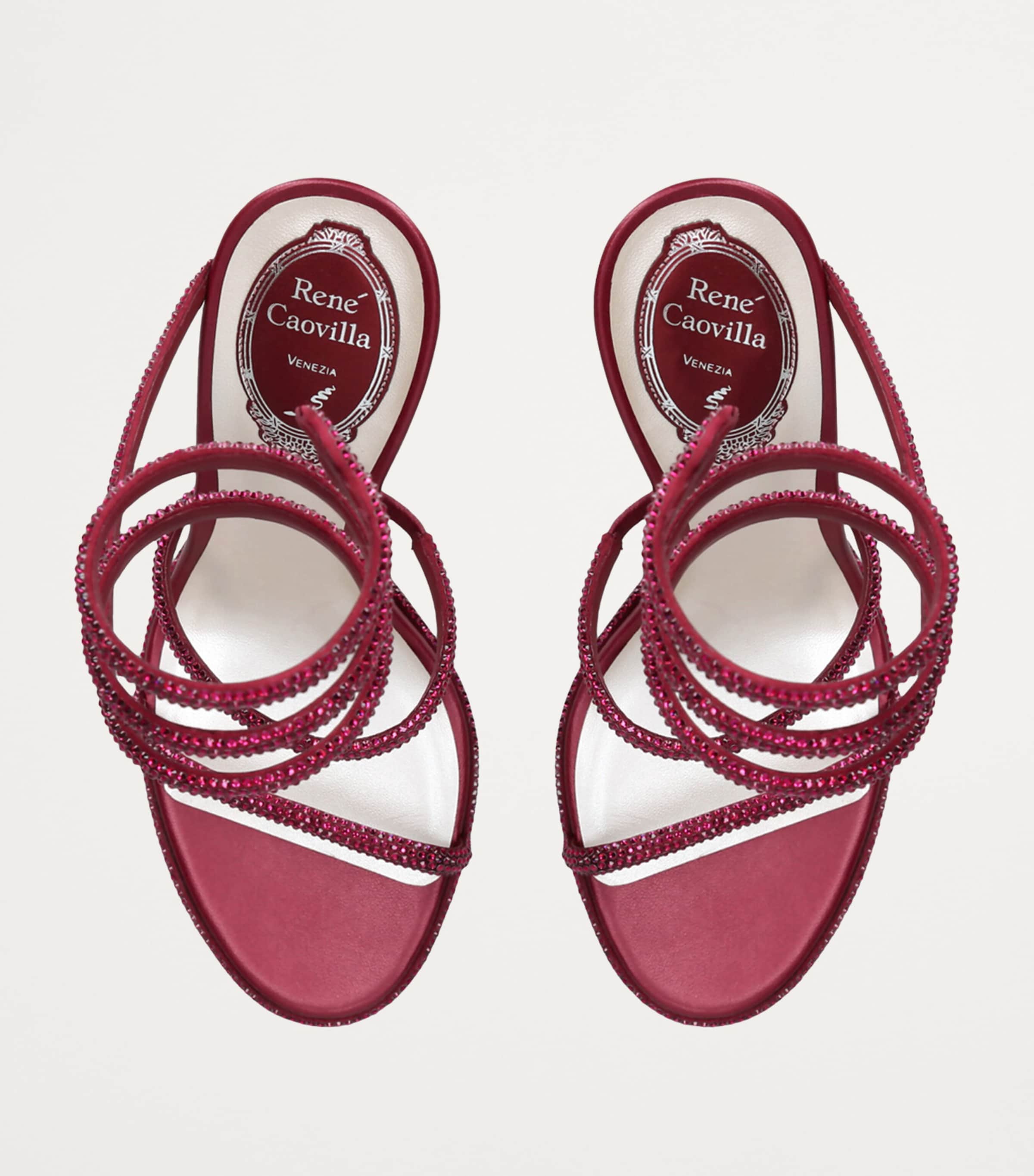 René Caovilla Burgundy Satin Embellished Cleo Heeled Sandals 105