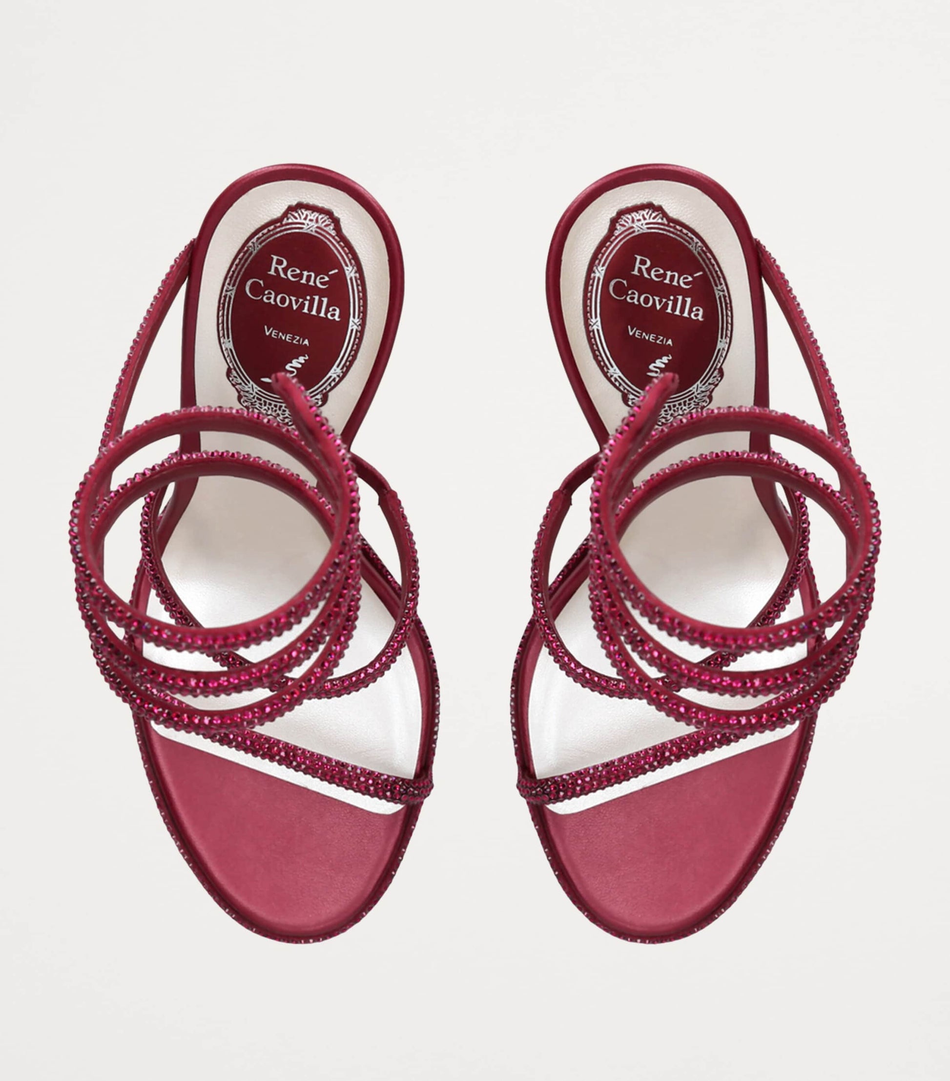 René Caovilla Burgundy Satin Embellished Cleo Heeled Sandals 105