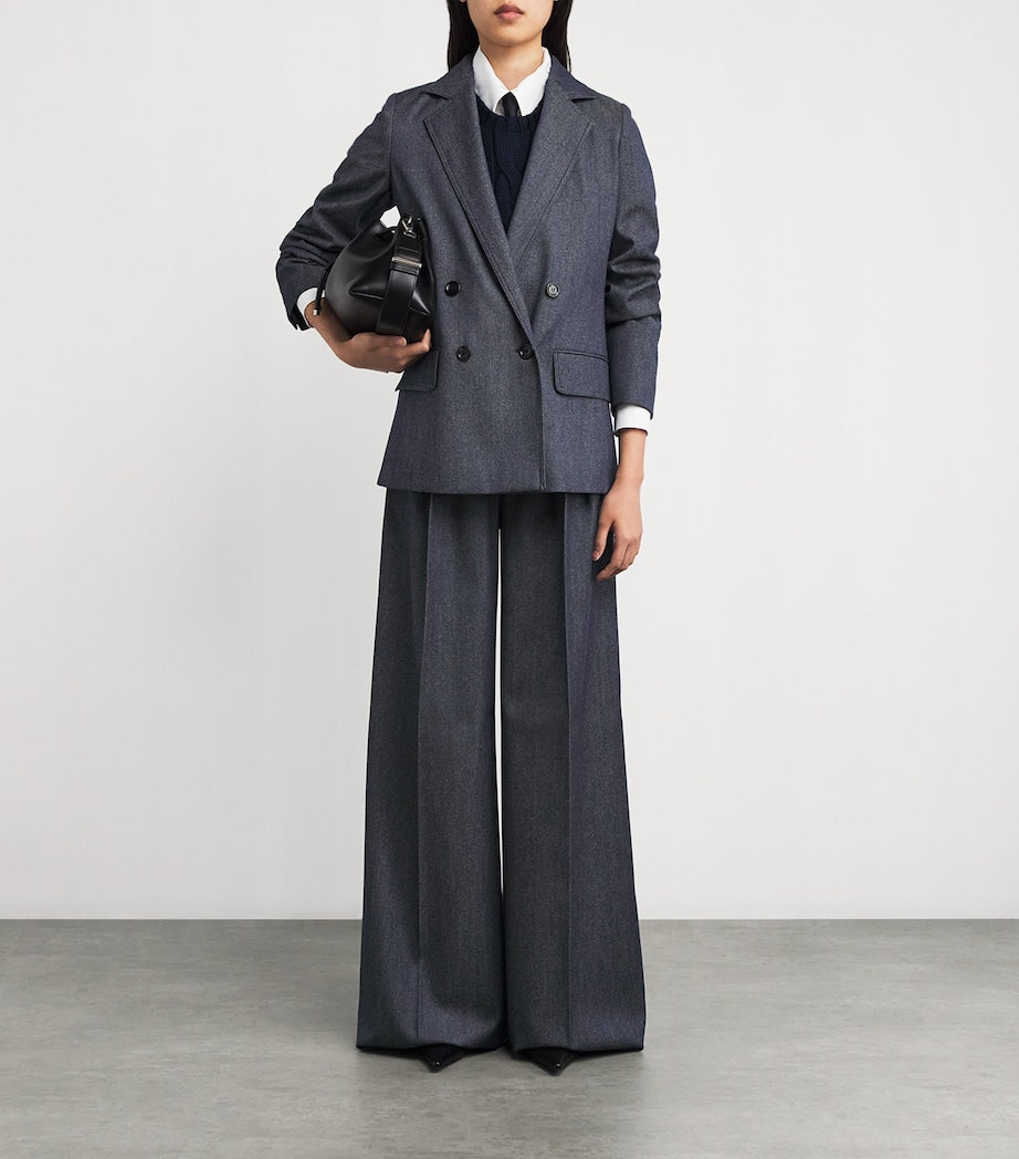 Max Mara Blue Virgin Wool Double-Breasted Blazer