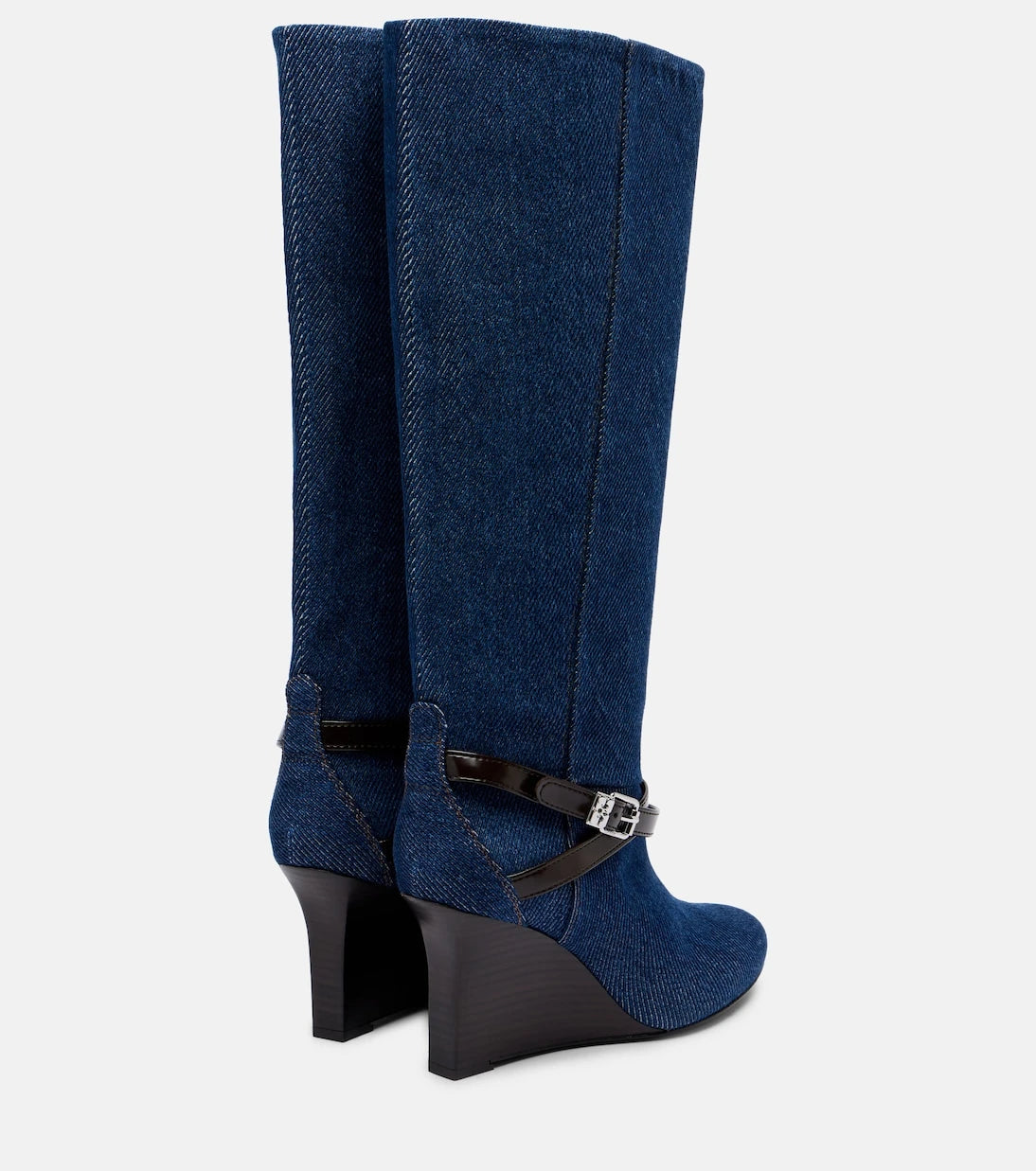 Ganni - Kat denim knee-high wedge boots