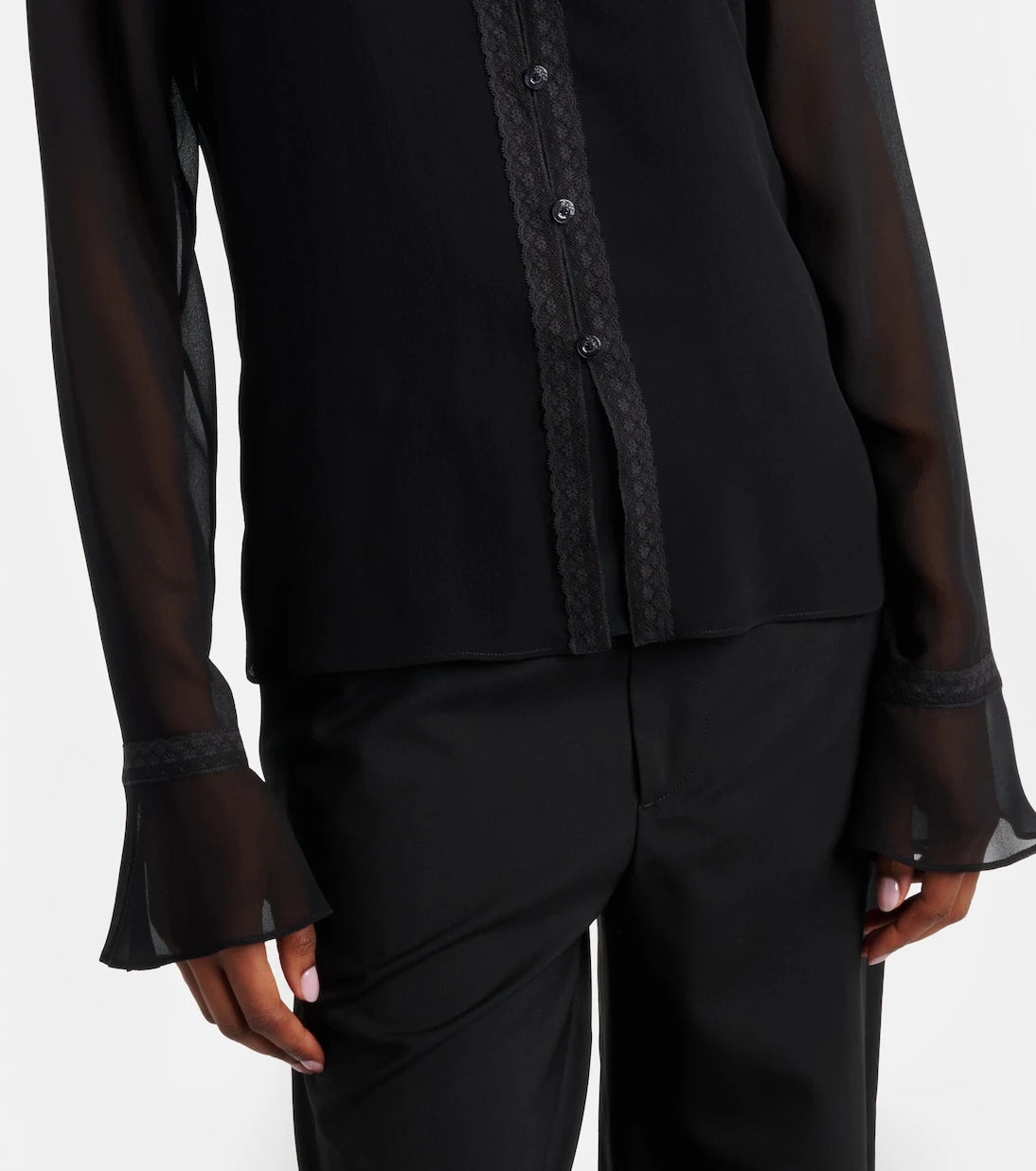 Gucci - Lace-trimmed silk georgette shirt