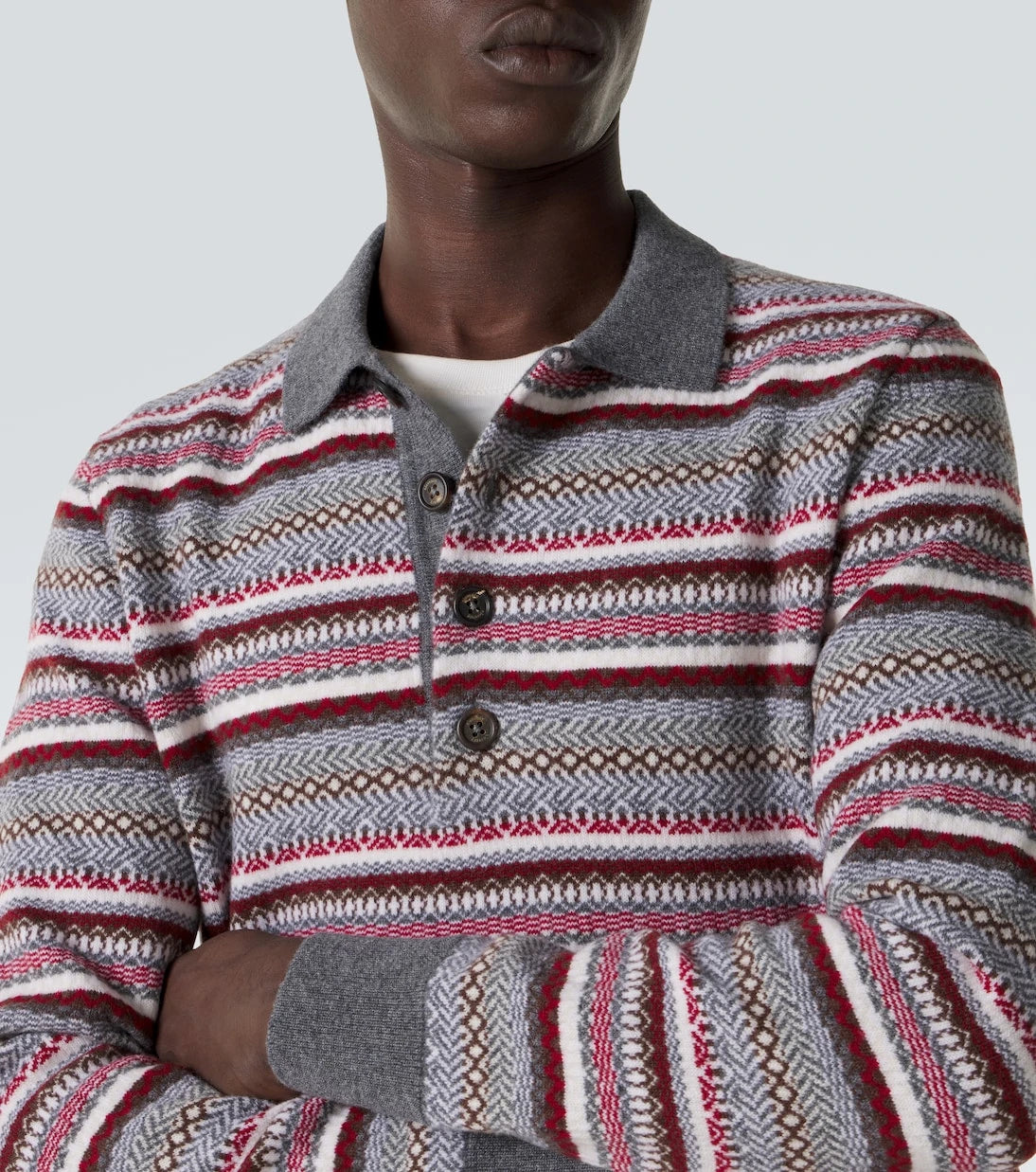 Eleventy - Striped wool jacquard polo sweater