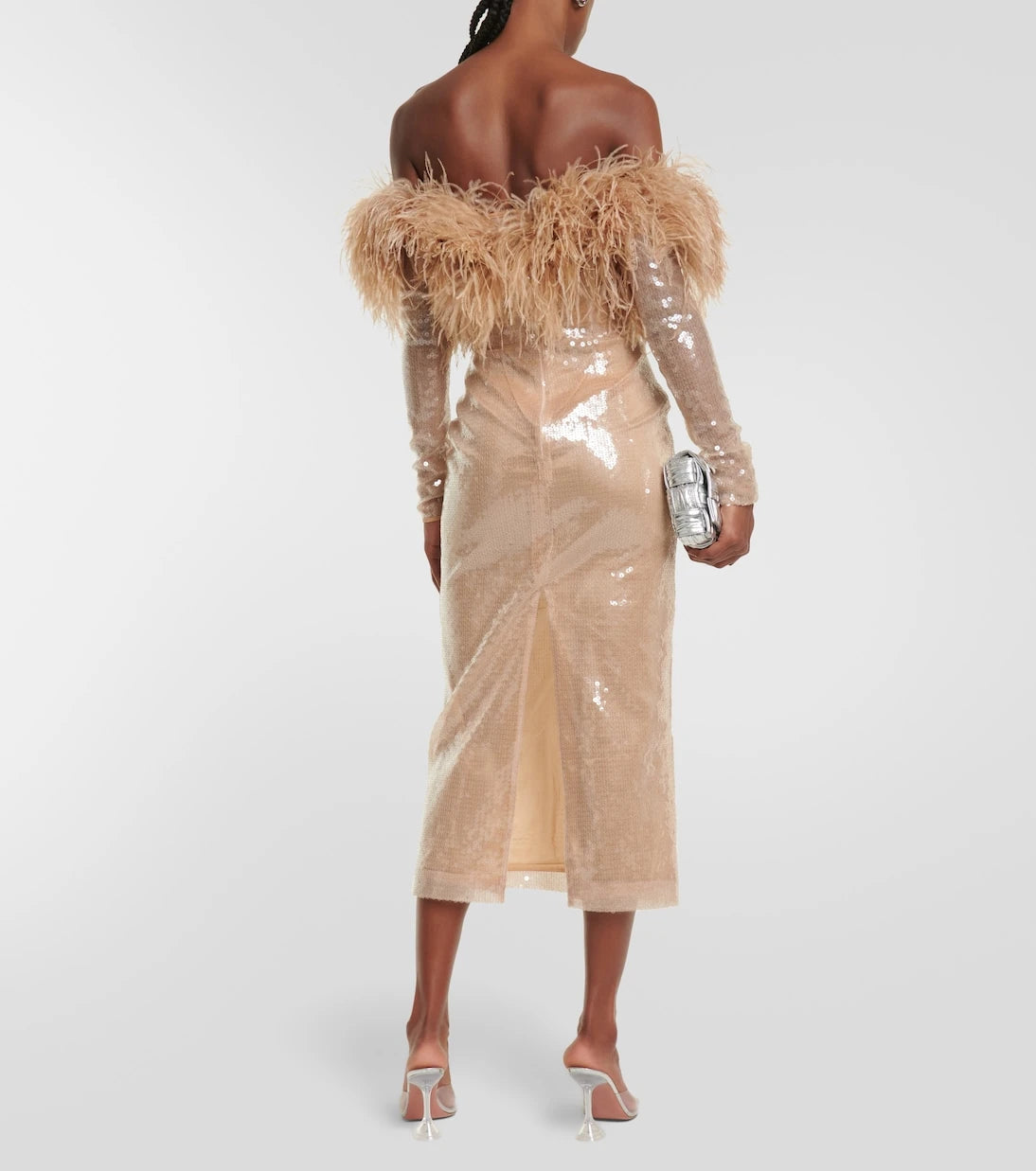 David Koma - Feather-trimmed sequined midi dress