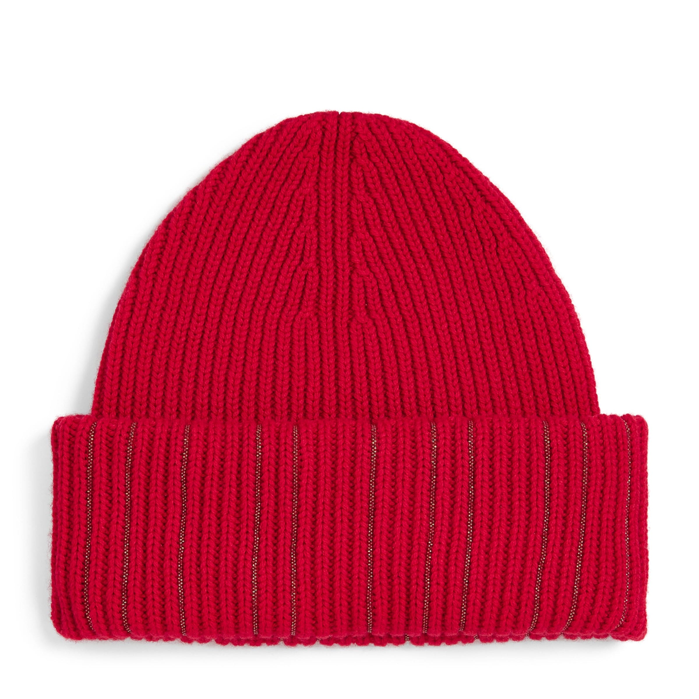 Red Wool-Silk Sparkling Ribbed Beanie