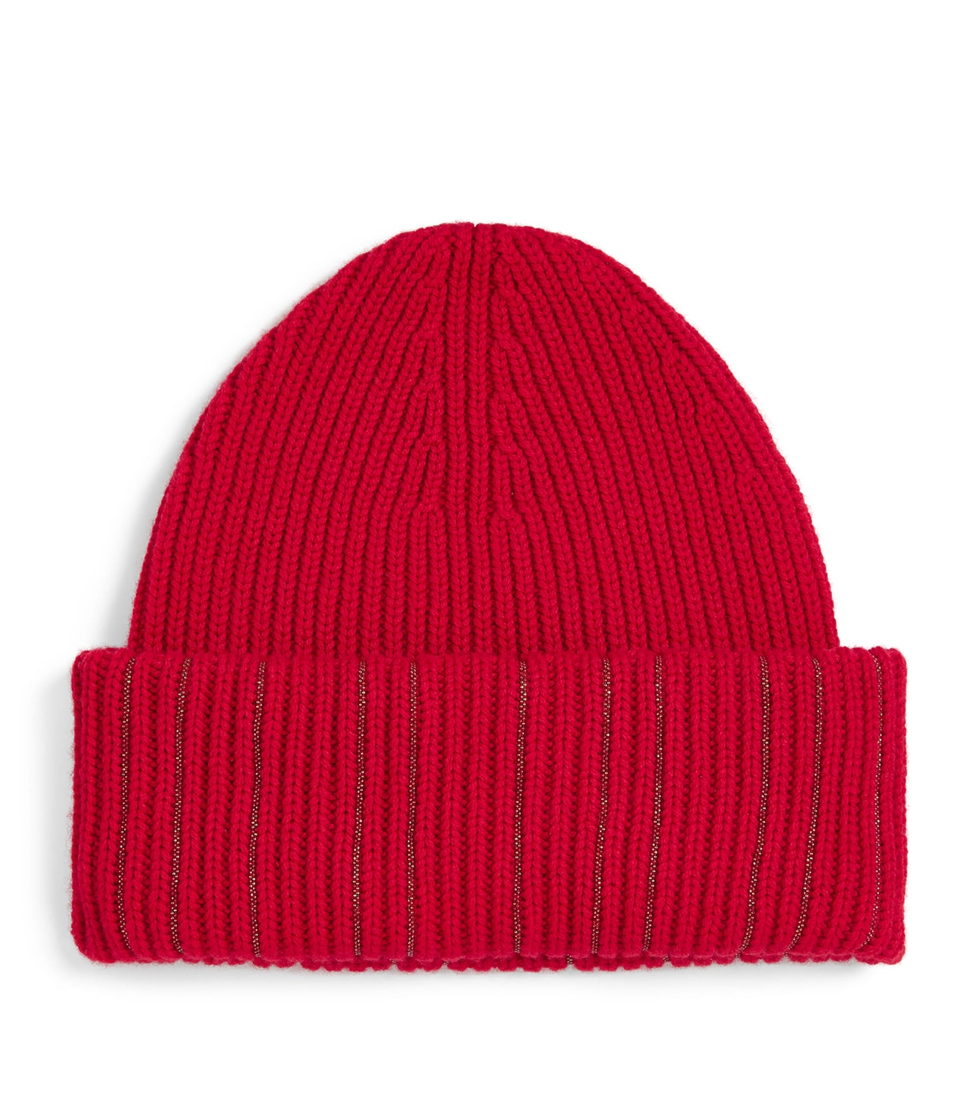 Red Wool-Silk Sparkling Ribbed Beanie