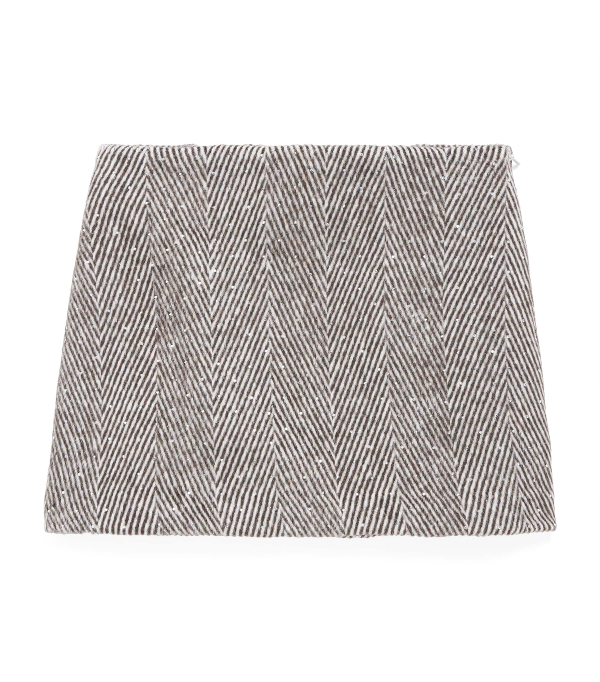 Brown Embellished Herringbone Mini Skirt (2-14 Years)