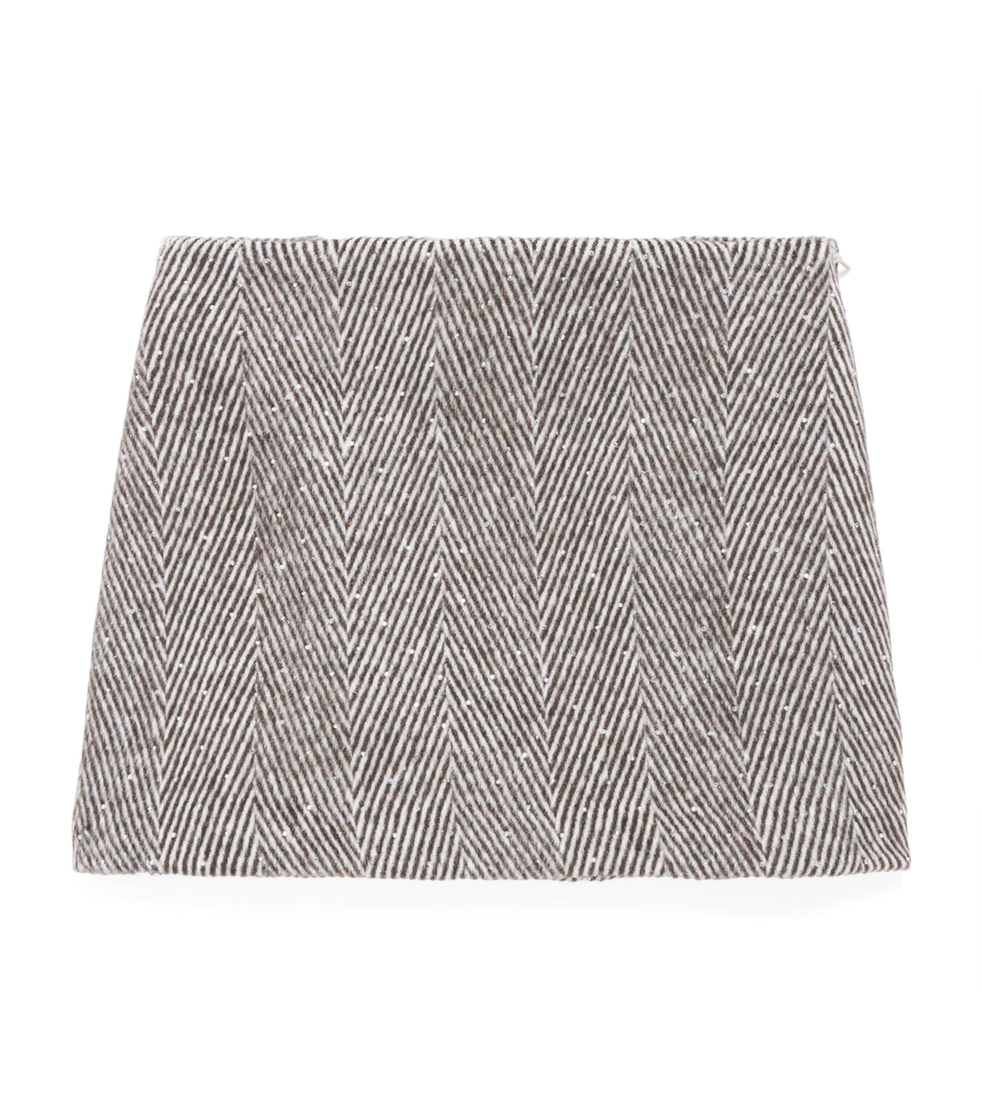 Brown Embellished Herringbone Mini Skirt (2-14 Years)