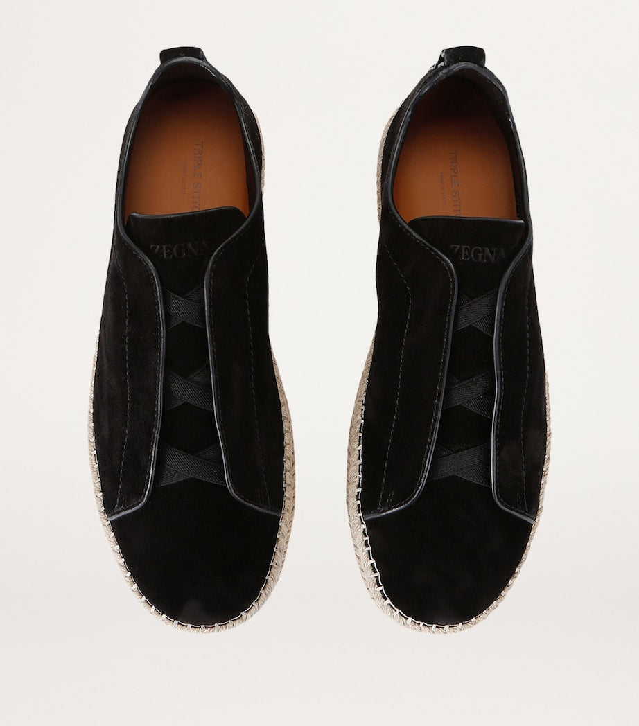 Suede Triple Stitch Espadrilles BLACK