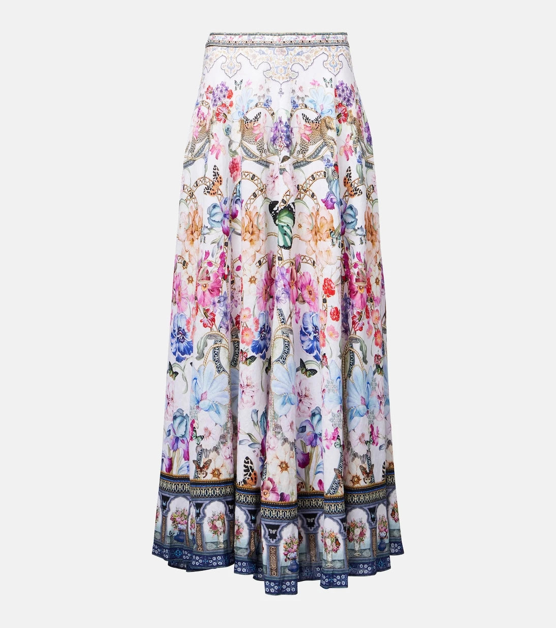 Camilla - Crystal-embellished linen maxi skirt
