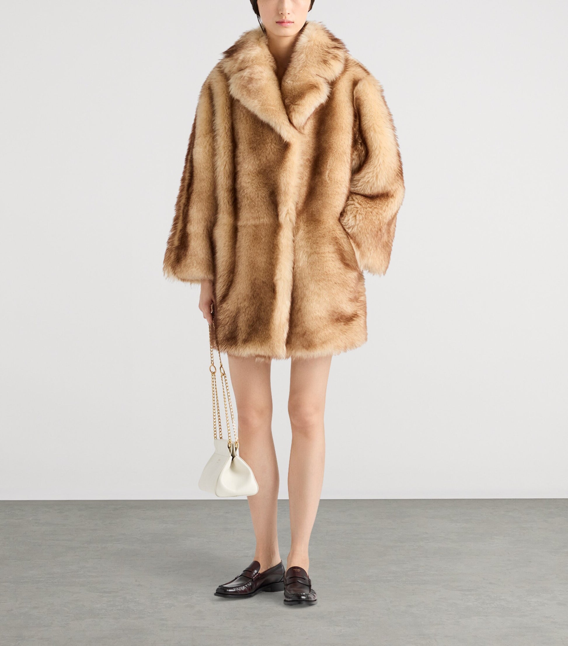 Neutral Shearling Caban Jacket