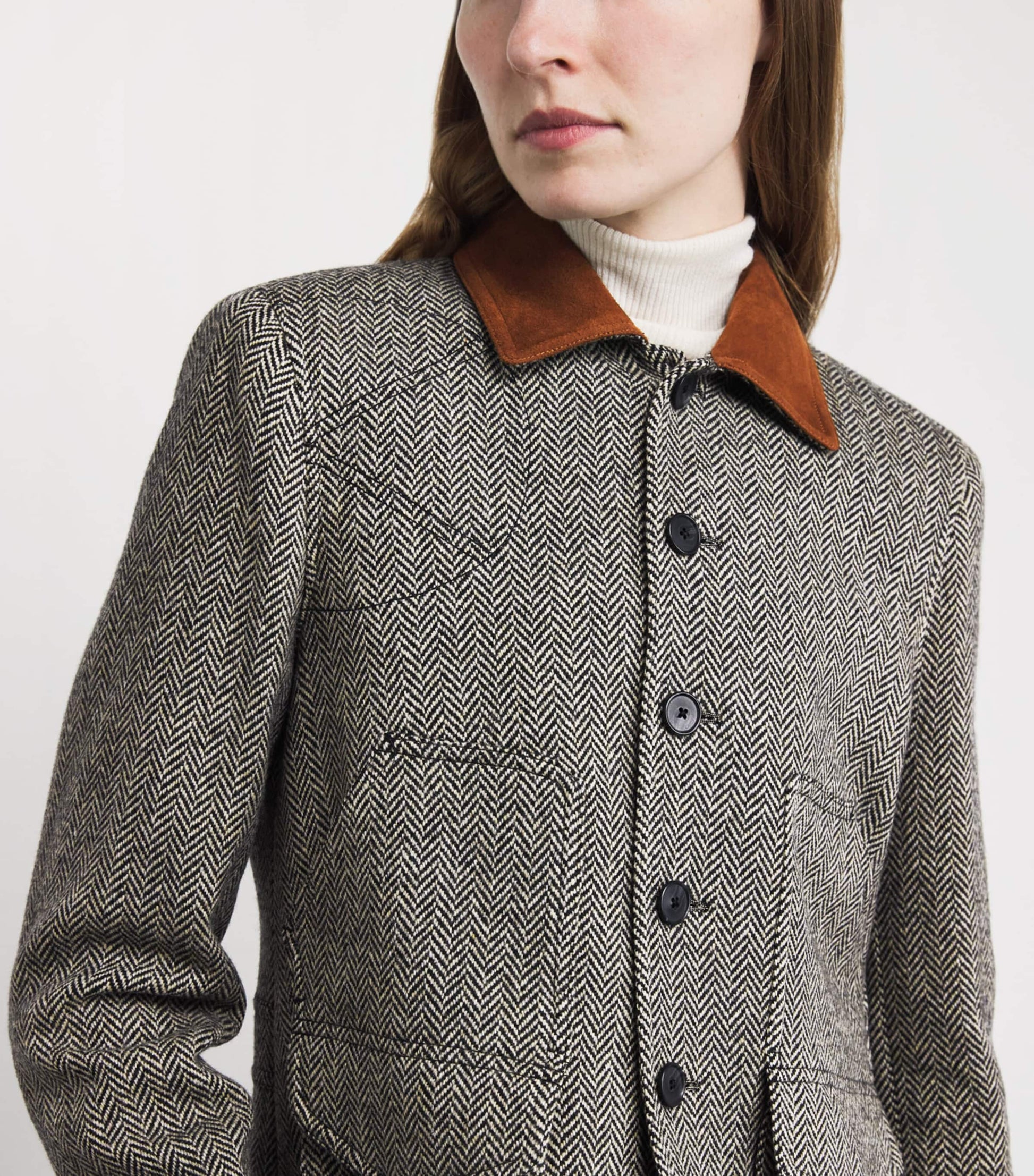 Polo Ralph Lauren Multi Wool-Blend Herringbone Suede-Trim Jacket