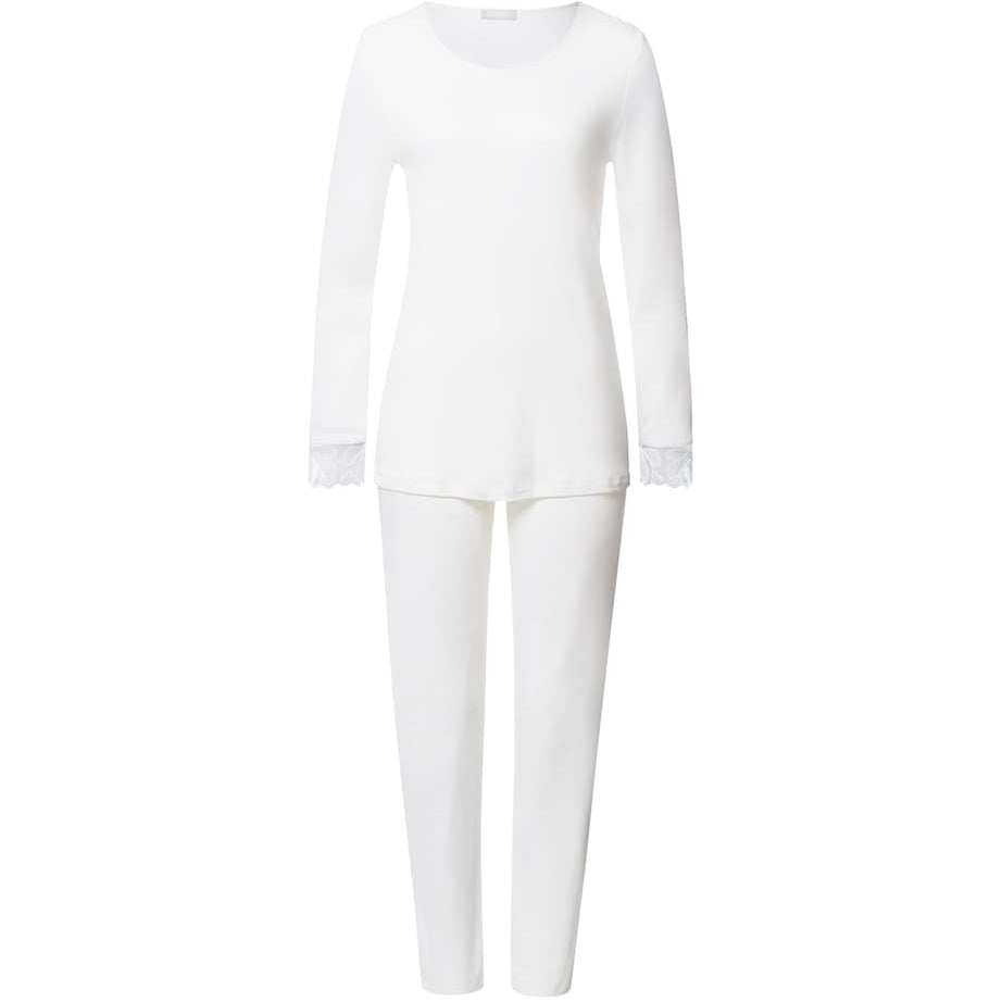 Hanro Ivory Cotton Lace-Trim Pyjama Set